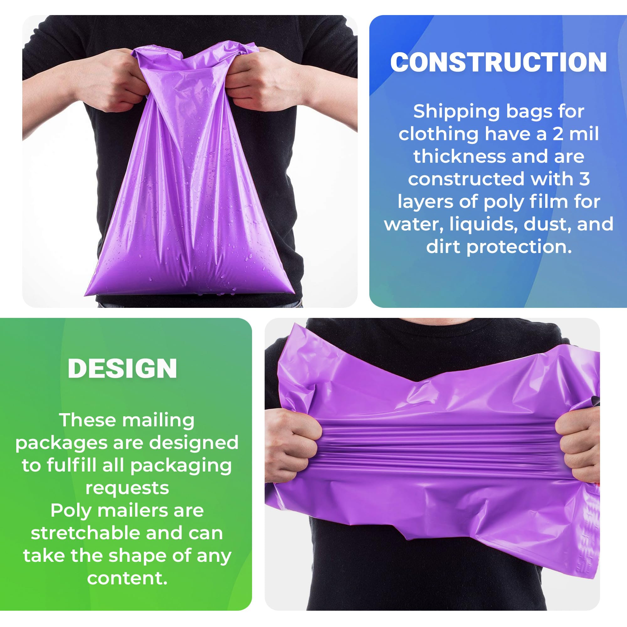 Purple Poly Mailers 7.5 x 10.5 Inches - 1000 Pack With Self-Seal Tape - Stretchy Waterproof Shipping Bags for Clothing, Apparel & Ecommerce - Perfect for Online Stores, Boutiques & Small Business Shipping