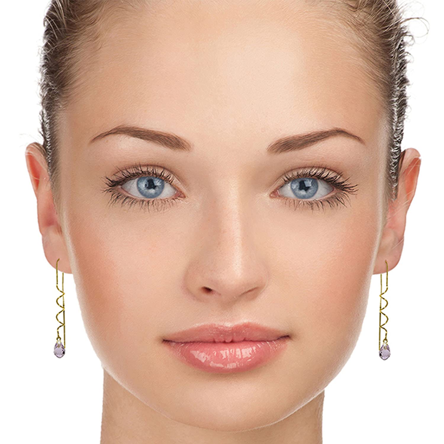 14k Solid Gold Threaded Earrings with Amethysts - GG Galaxy Gold Jewelry for Women | Elegant Purple Gemstone Stud Earrings for Parties, Weddings & Everyday Wear