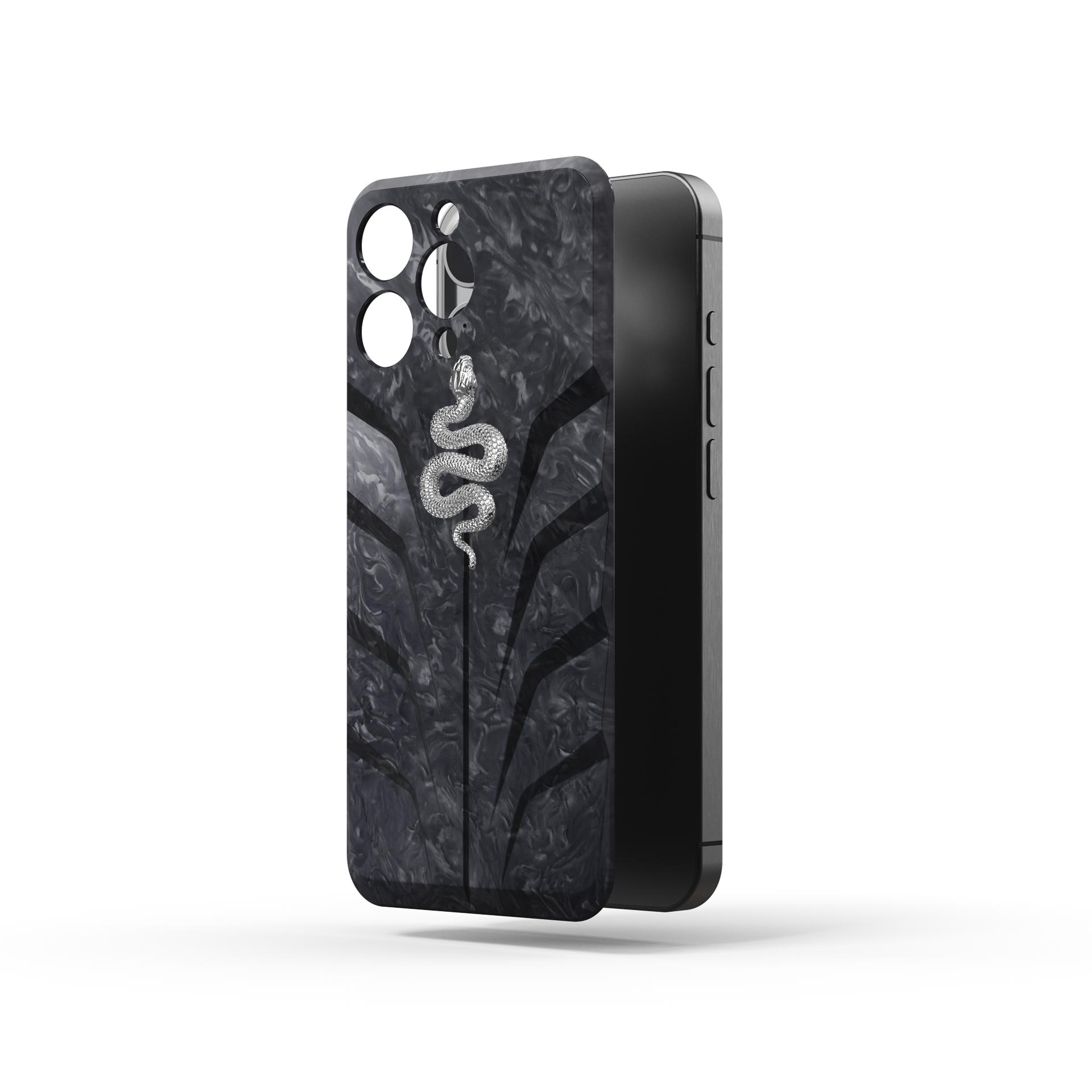 Premium Magnetic iPhone Case - RSC16 Silver Snake Design | Slim Protective Cover for iPhone 12/13/Pro/Max | Strong Magnetic Attachment for Car Mount & Wireless Charging | Perfect for Driving, Work & Daily Use