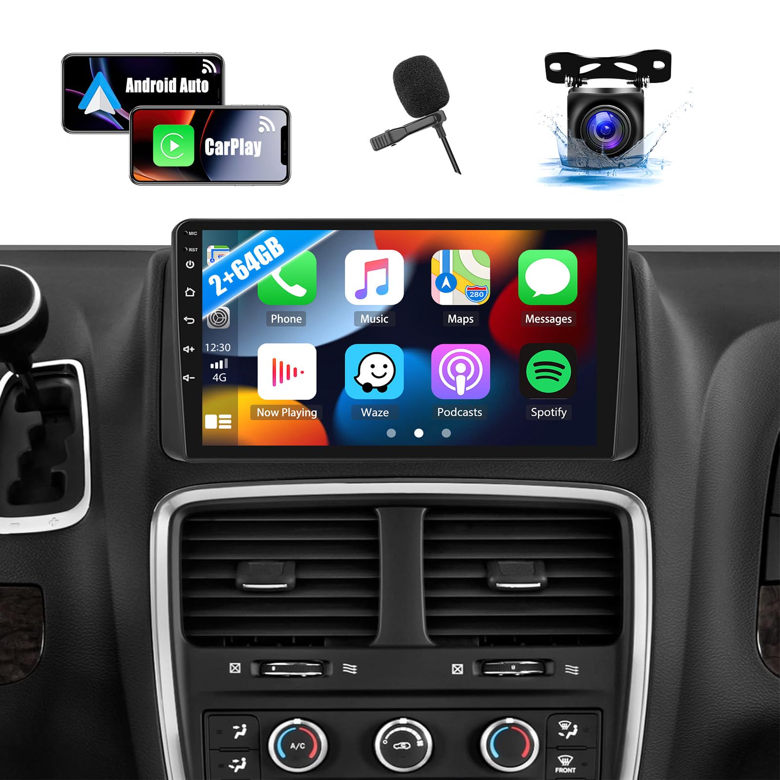 2+64GB CAMECHO Android Car Stereo Radio for Dodge Grand Caravan Chrysler Town & Country - Wireless Apple CarPlay & Android Auto - 9
