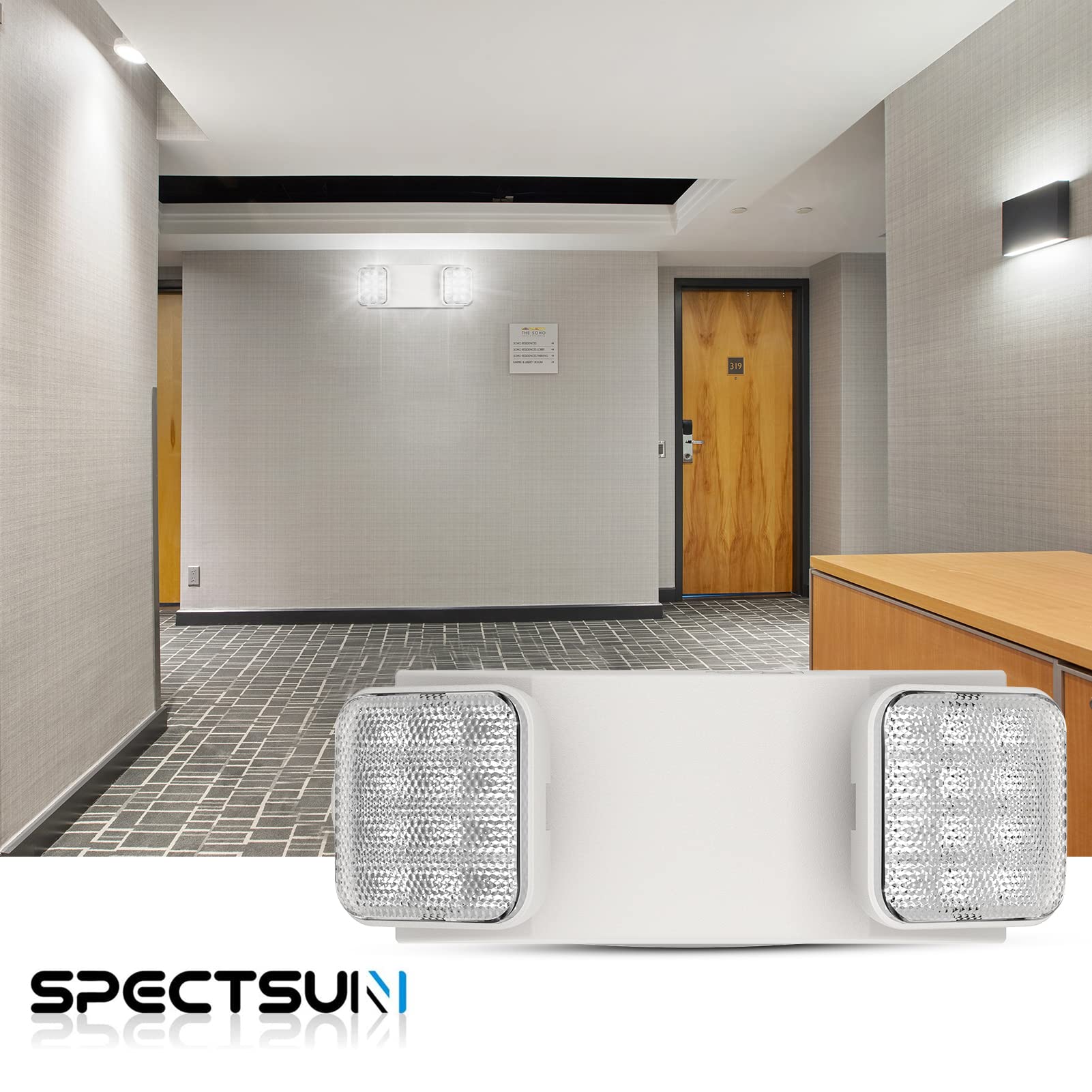SPECTSUN 4-Pack White Emergency Lights with Battery Backup - Commercial & Home Use LED Emergency Light Fixtures for Power Outages, Safety Signs, Stairwells & Exit Routes
