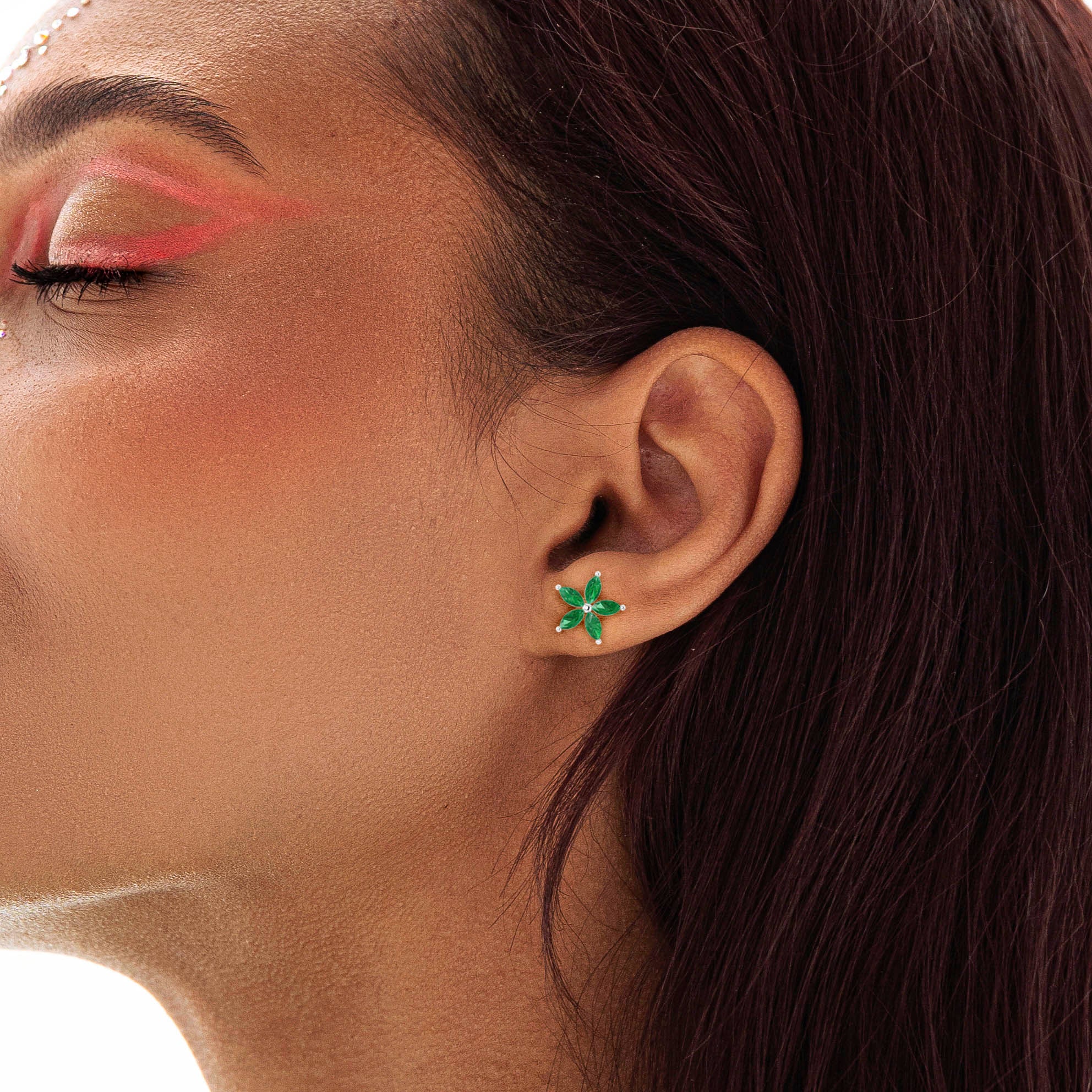 Green Emerald Flower Stud Earrings for Women – Elegant Floral Jewelry for Parties, Weddings & Everyday Wear