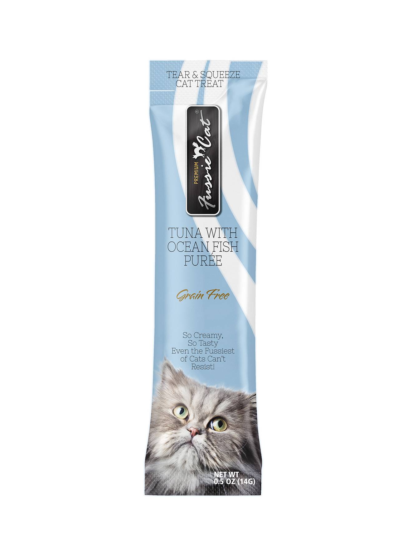 Premium Fussie Cat Puree Tuna with Ocean Fish Cat Treats - 14gx4 Pack - Delicious & Healthy Snacks for Cats - Perfect for Training, Rewards & Bonding with Your Feline Friend