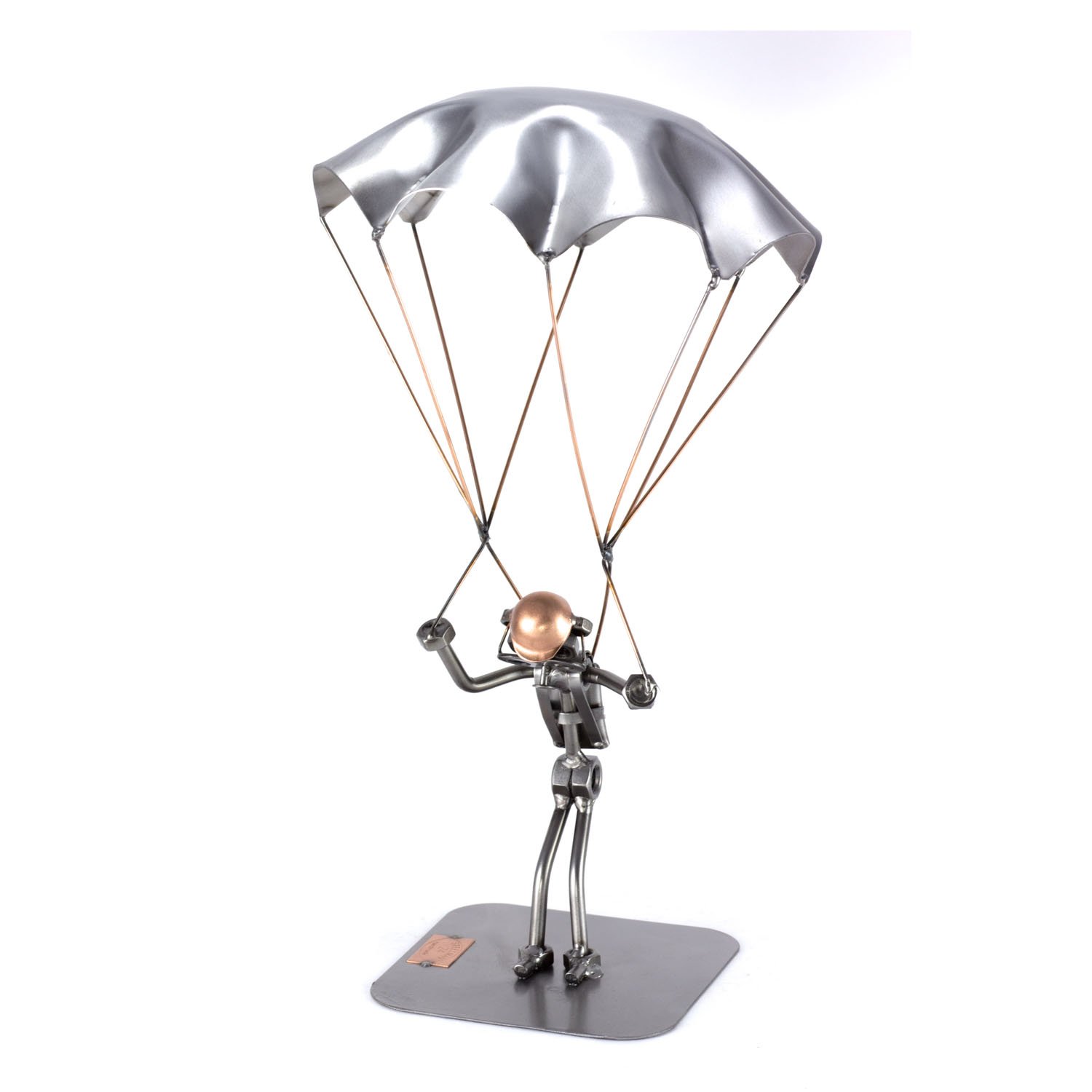 Handmade Metal Sky Diver Sculpture - Nuts and Bolts Figurine - German Craftsmanship - Unique Home Decor & Office Desk Ornament for Aviation Enthusiasts