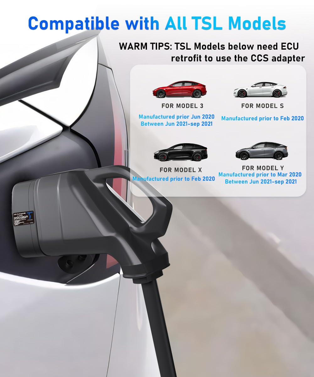 Tesla Charger Adapter - Universal 2-in-1 CCS to J1772 Adapter for Tesla Model 3/S/X/Y | Compatible with CCS1 & J1772 Charging Stations | 250KW High Power DC/AC Supercharger | Perfect for Road Trips & Home Charging | Ideal Tesla Accessory Gift