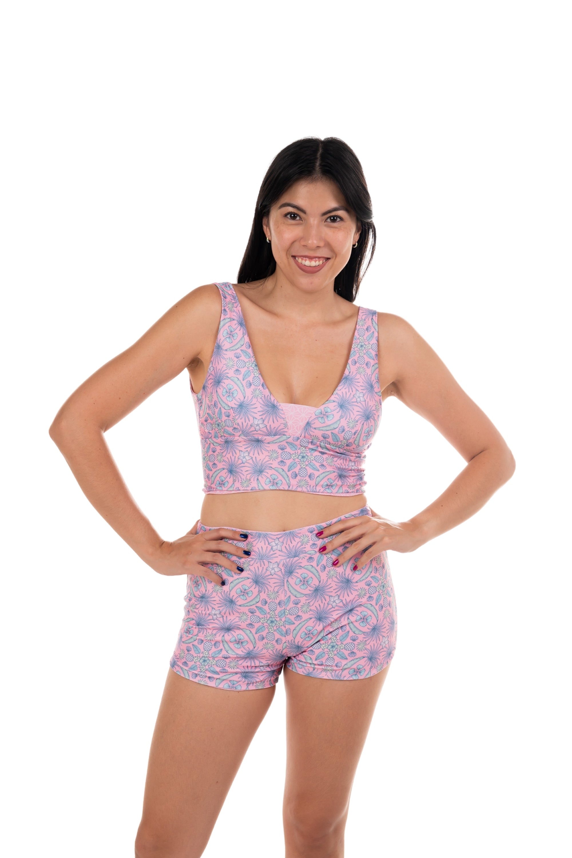 Reversible Sipadan Crop Bikini Top - Palm Fan & Parasol Print - Perfect for Beach Vacations, Pool Parties & Summer Getaways