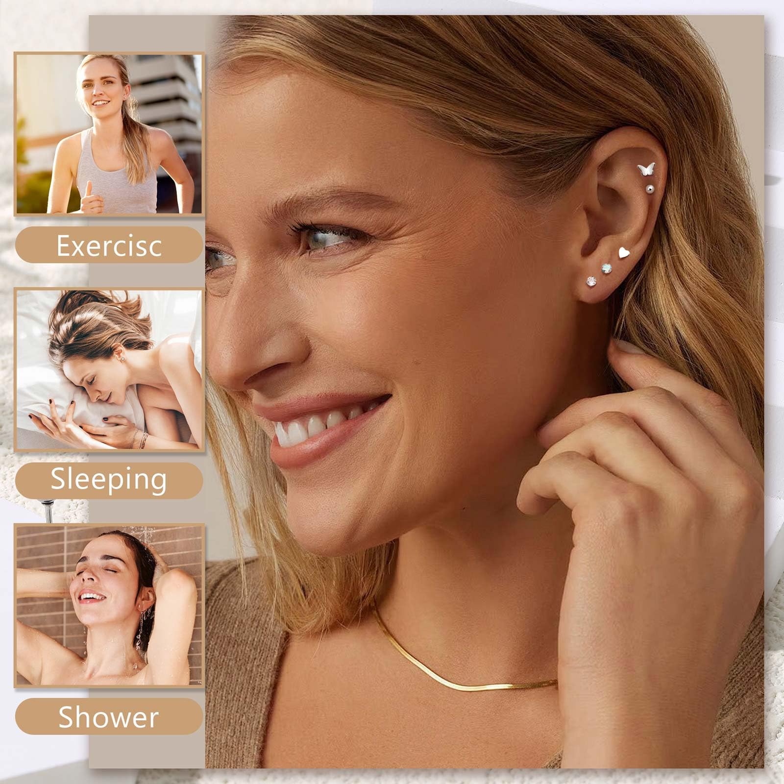 Jstyle 21 Pairs Hypoallergenic Surgical Stainless Steel Flat Back Stud Earrings for Women & Men - Sensitive Ears, Cartilage Piercing, Small Stackable Screw Back Earrings Set | Perfect for Daily Wear, Gift Giving & Ear Piercing Healing