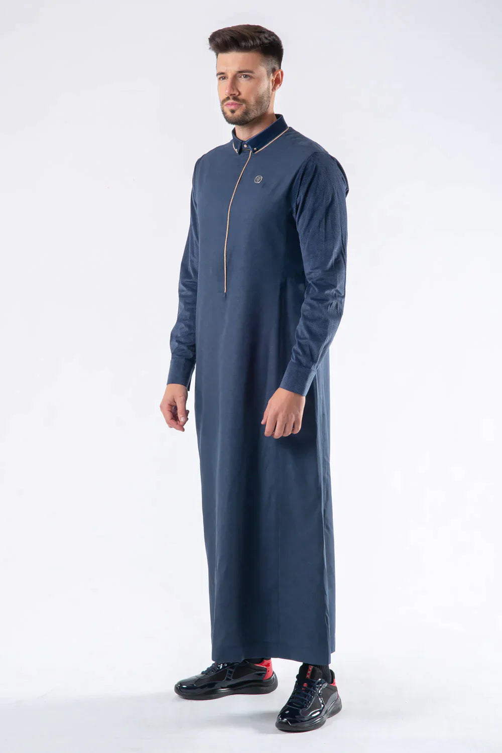 KDR2418 Al Ameer Boys Thobe Jubba - Premium Dark Denim Blue Islamic Robe for Kids | Perfect for Eid, Ramadan & Mosque Prayers
