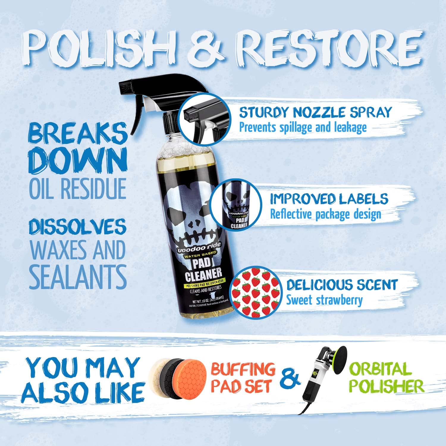 Voodoo Ride VR-1012 Water-Based Pad Cleaner - 16oz Professional Polishing & Buffing Pad Cleaner for Car Detailing, Auto Body Shops & DIY Enthusiasts