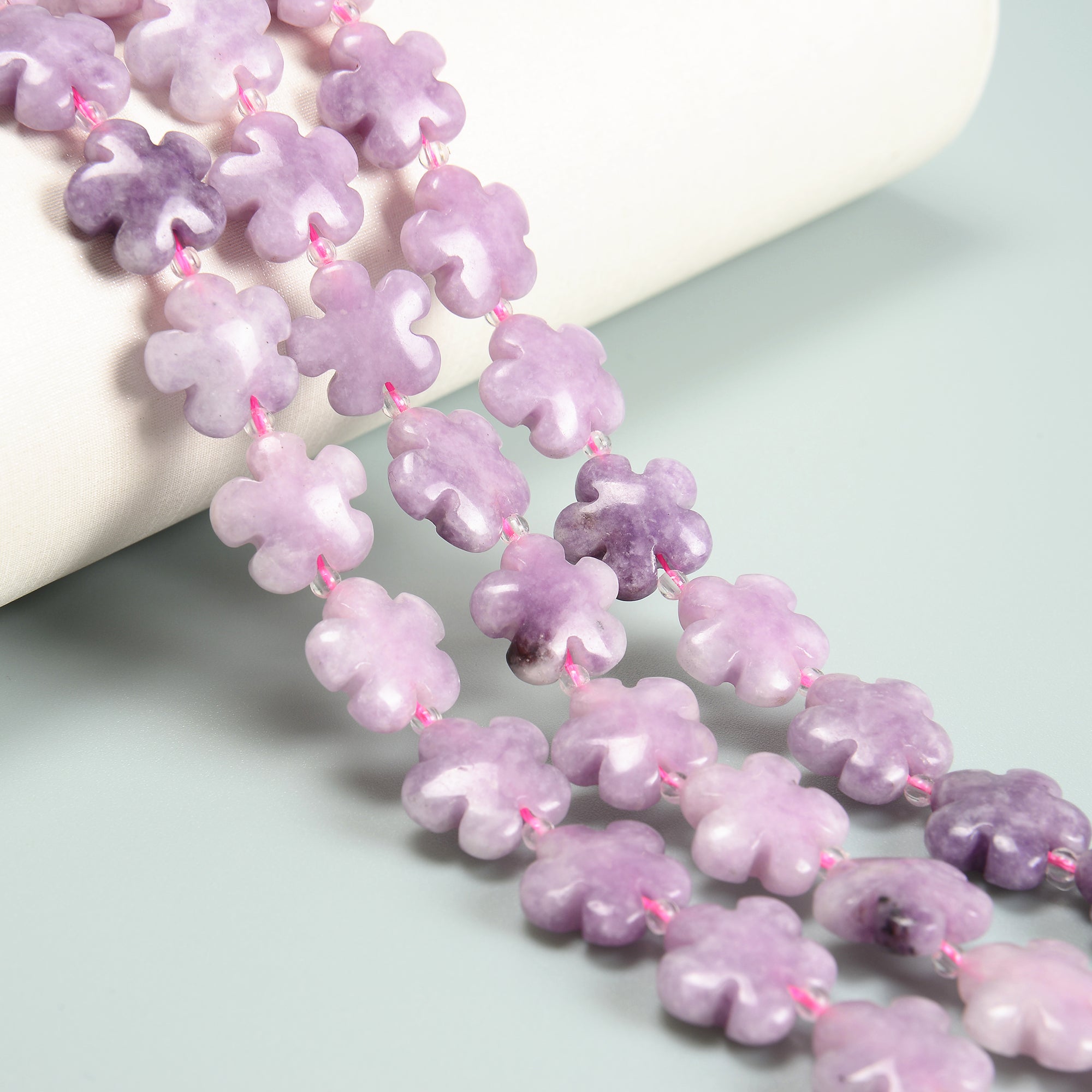 15mm Lepidolite Flower Shaped Beads Strand - 15.5 Inch Healing Crystal Jewelry Making Supplies for DIY Bracelets, Necklaces & Spiritual Crafts