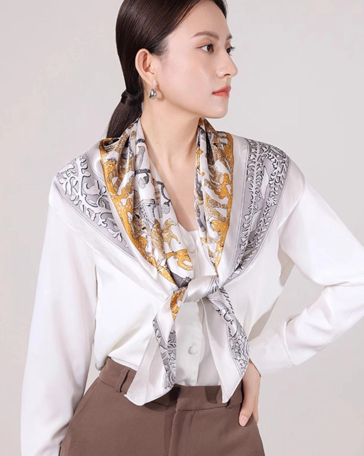 Luxury Animal Print Silk Scarf for Women - Elegant Fashion Accessory for Office, Party & Travel