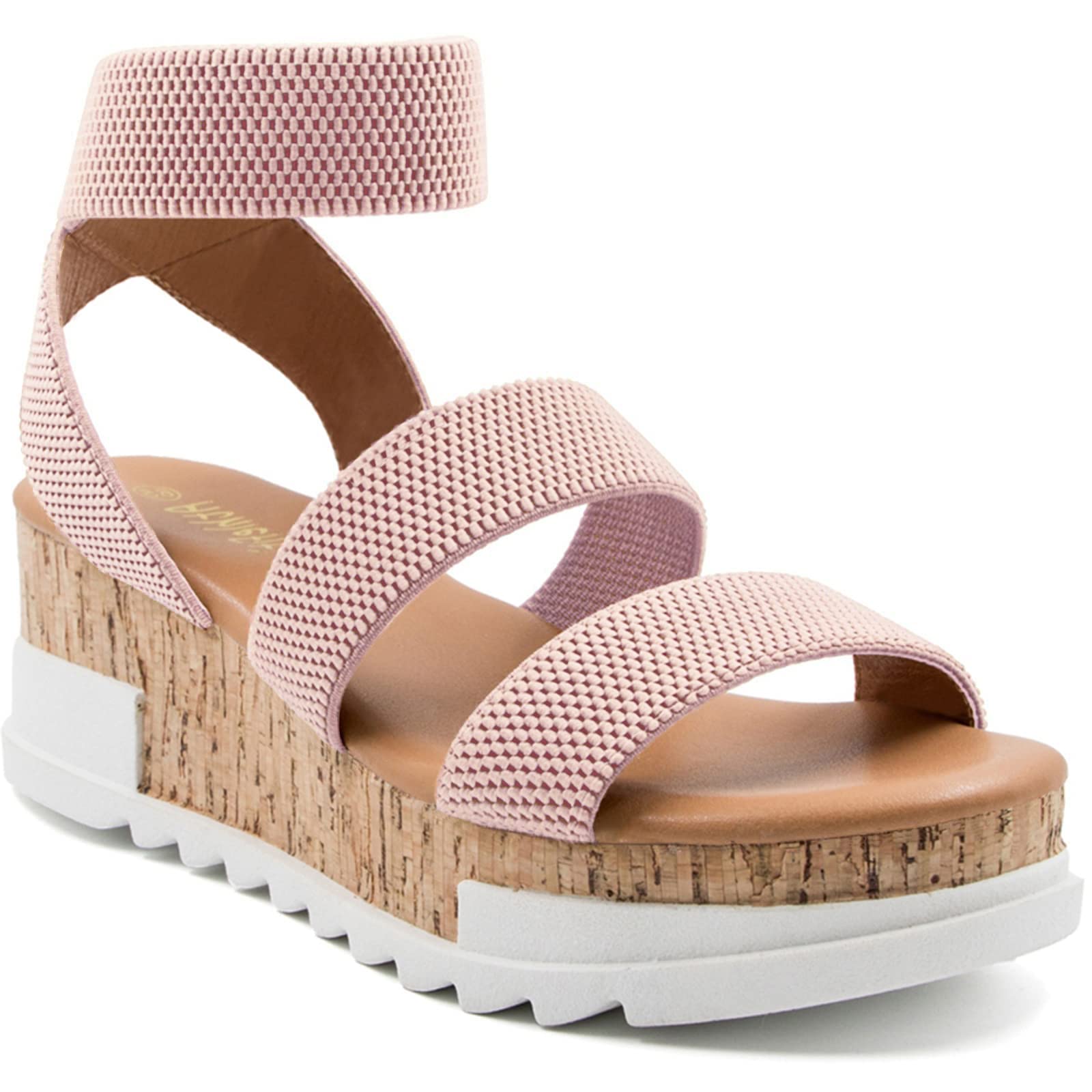 Athlefit Women's Wedge Sandals - Comfortable Cork Platform Sandals with Elastic Strap for Summer, Beach, and Casual Outings