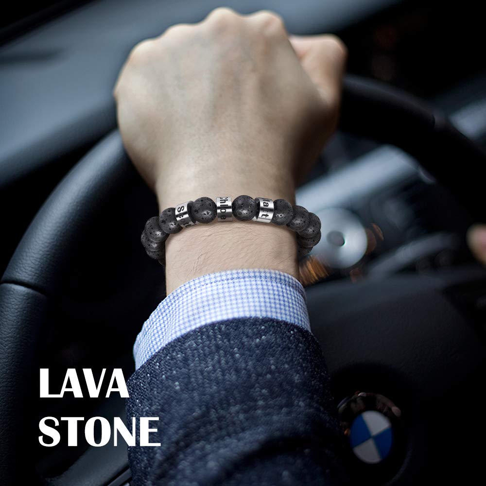 ORFAN Personalized Lava & Tiger Eye Stone Beads Bracelet for Men - Custom Name Engraved Adjustable Spiritual Jewelry - Perfect Gift for Father's Day, Meditation, Yoga & Everyday Wear