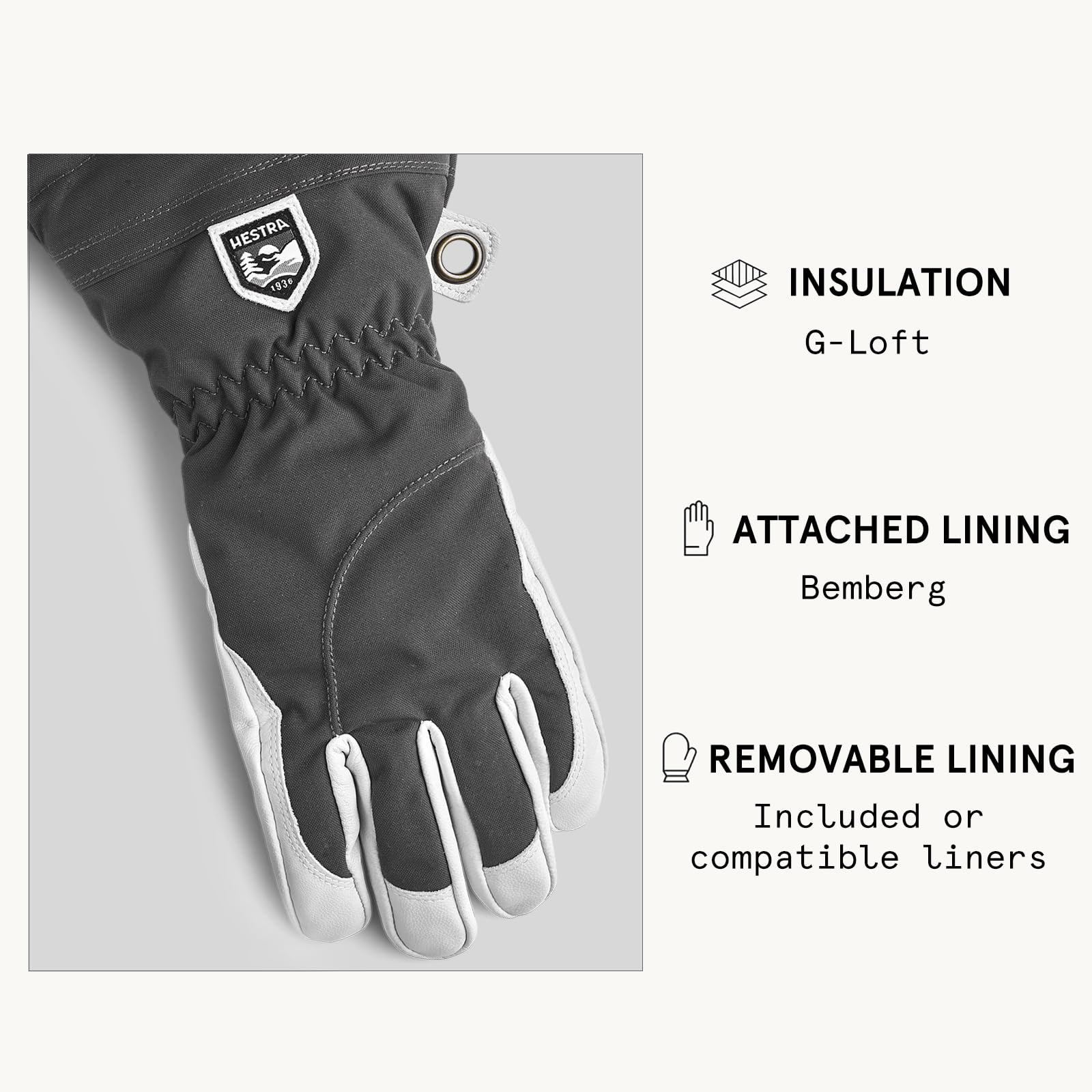 Hestra Women's Heli Ski Gloves - Premium 5-Finger Leather Gloves for Skiing, Snowboarding & Mountaineering - Warm Winter Sports Gloves for Women - Perfect for Alpine Adventures, Backcountry Ski Trips & Cold Weather Outdoor Activities