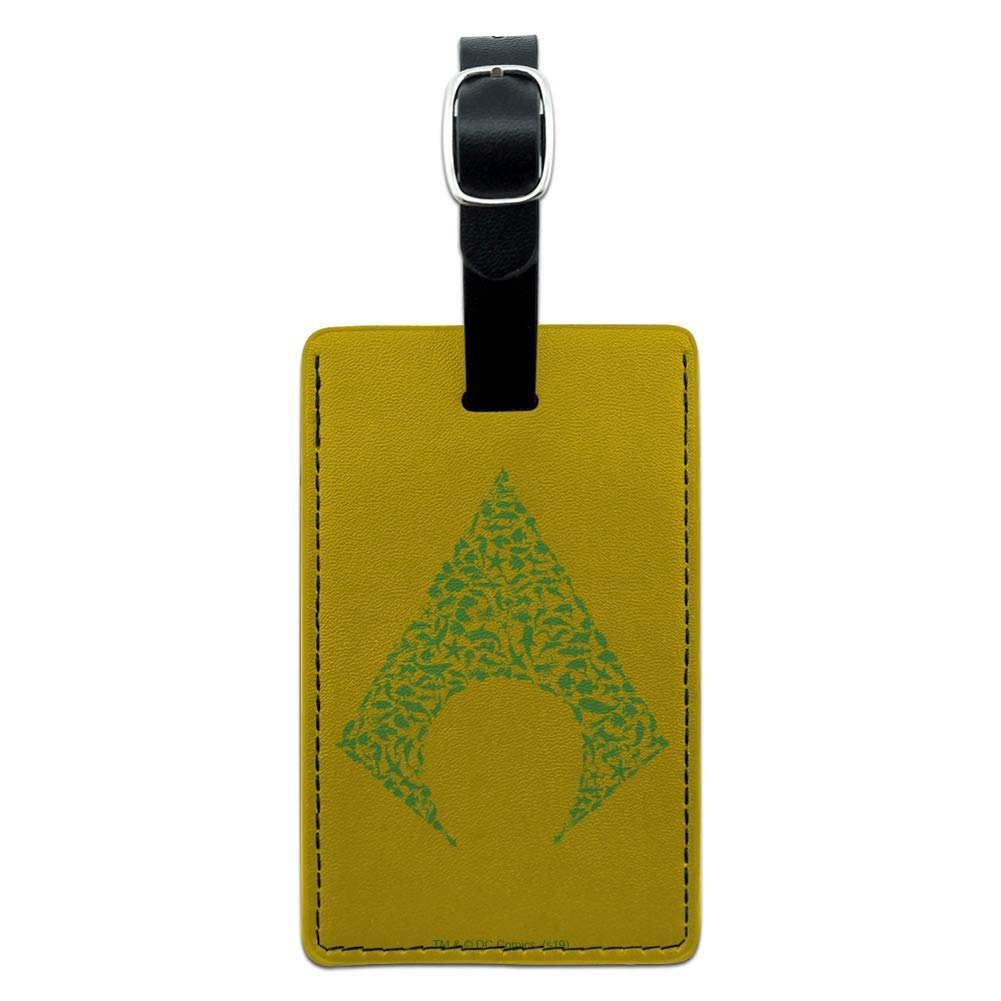 DC Aquaman Icons Logo Rectangle Leather Luggage Tag - Waterproof Travel ID Card Holder for Carry-On Bags, Suitcases & Backpacks | Perfect for Superhero Fans, Comic Conventions & Beach Vacations