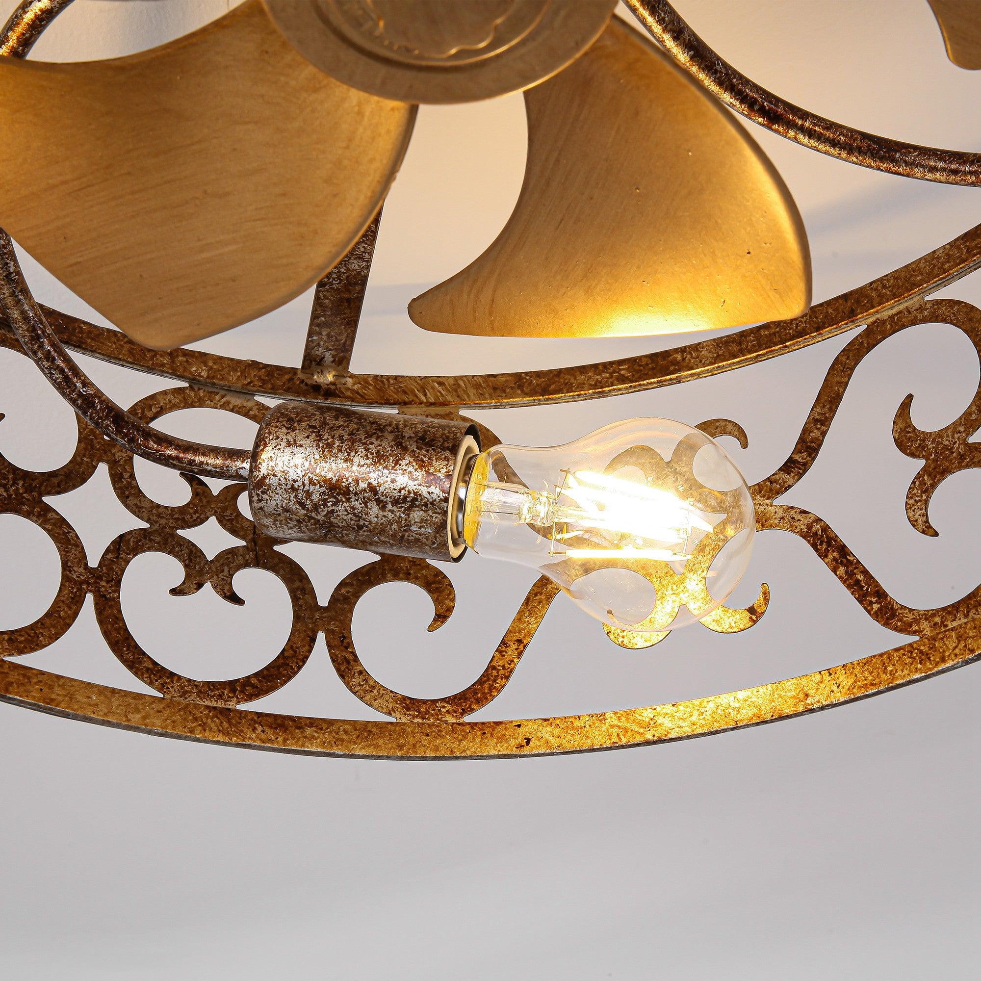 18 Inch Gold Industrial Flush Mount Ceiling Fan with Light - Smart APP & Remote Control - Perfect for Living Room, Bedroom, Kitchen & Office Spaces