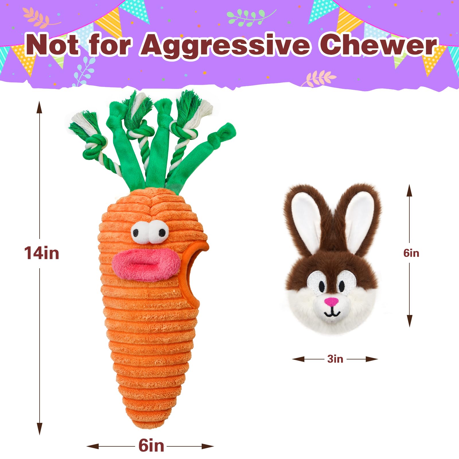 Easter Dog Toys for Small & Medium Dogs - Hide & Seek Squeaky Puzzle Toys with Rope, Cute Bunny & Carrot Design - Interactive Chew Toys for Teething Puppies - Perfect Easter Gift for Dogs & Fun Indoor Playtime