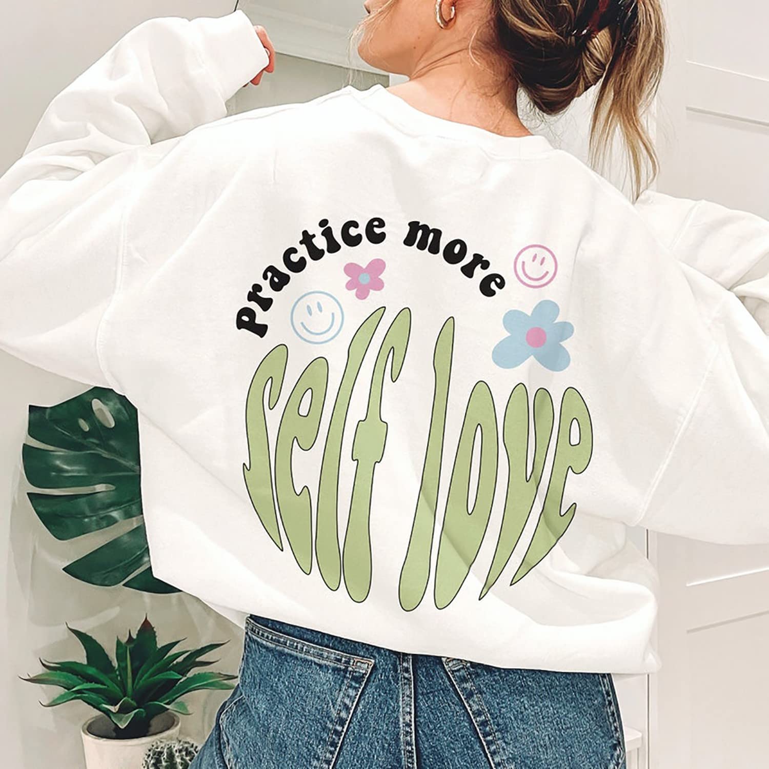 Practice More Self Love Sweatshirt - Trendy Hoodie with Inspirational Quotes on Back, Cute & Comfortable Pullover for Women | Perfect for Casual Wear, Gym, and Relaxing at Home