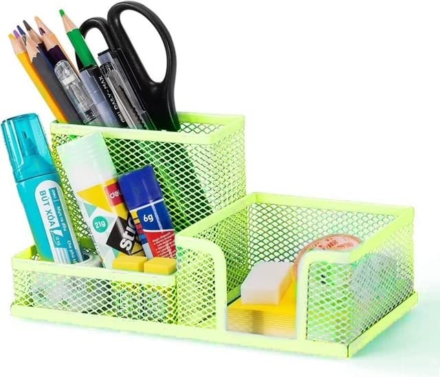 Premium GREEN Metal Mesh 3-Tier Desk Organizer - Pencil Holder, Pen & Office Supplies Storage - Perfect for Home Office, School & Workspace Organization