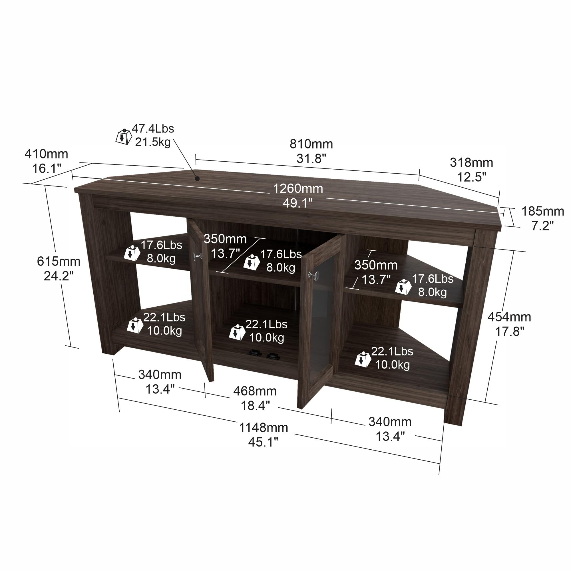 Adjustable TV Stand with Glass Doors - 60