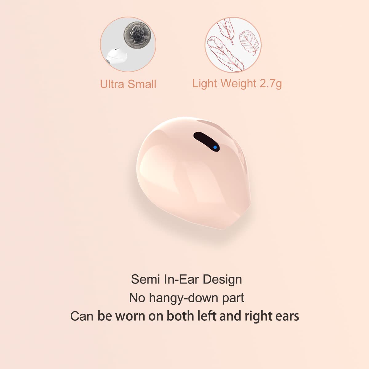 Wireless Bluetooth Earbuds - Mini Invisible Semi-In Ear Headphones with Touch Control, Hi-Fi Stereo Sound for iPhone Android (Ivory) | Perfect for Workouts, Commuting, Music, Audiobooks & Podcasts