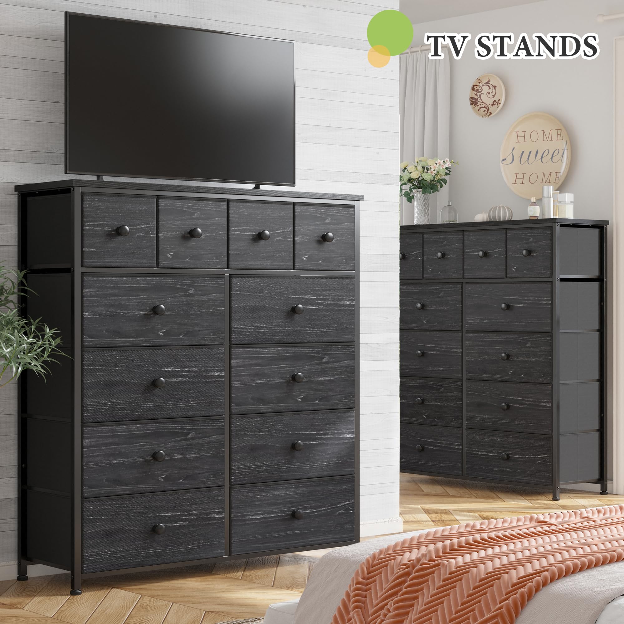 EnHomee 12-Drawer Black Dresser for Bedroom - Fabric Storage Chest of Drawers, 11.9