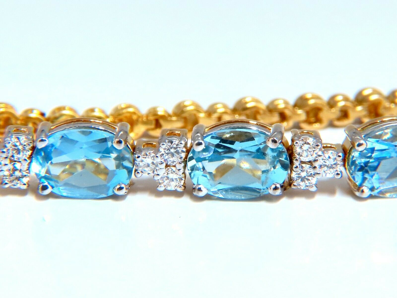3.34ct Natural Aquamarine Diamond Tennis Bracelet in 14K Gold - Vivid Prime Aqua Blue Gemstone Jewelry for Women, Perfect for Weddings, Parties & Special Occasions
