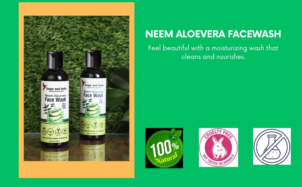 Neem & Aloe Vera Face Wash Pack of 2 (100ml Each) - Natural Acne Treatment & Skin Cleanser for Oily & Sensitive Skin - Perfect for Daily Face Care Routine