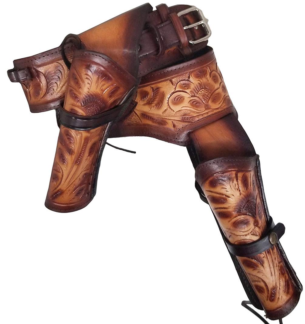 22 Cal Western Left Cross Draw Double Holster Gun Belt Rig - Premium Leather for Cowboy Action Shooting & Reenactments
