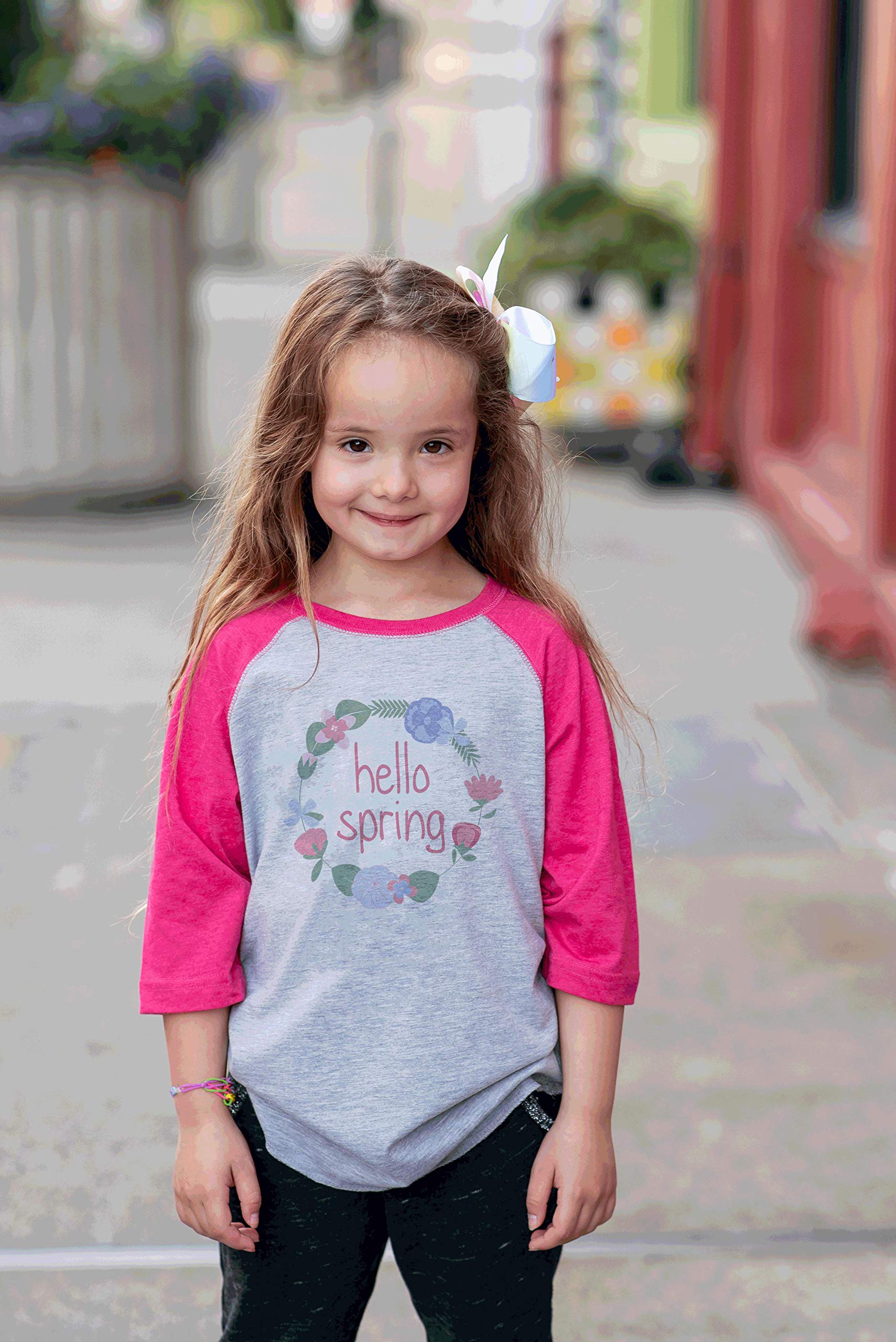7 ate 9 Apparel Kids Hello Spring Pink Raglan T-Shirt - Cute Casual Top for Girls' Spring Outfits & Playdates