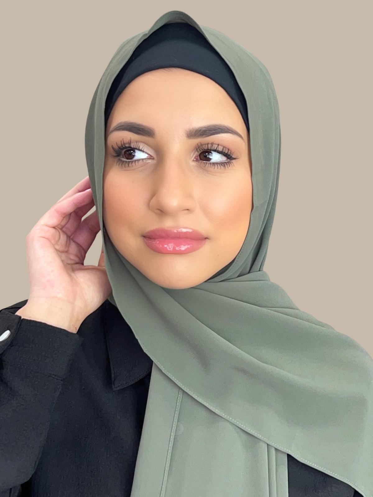 Elegant Classic Chiffon Hijab Scarf - Soft Muslim Headscarf in Green Tea Color for Women - Perfect for Daily Wear, Prayer & Special Occasions