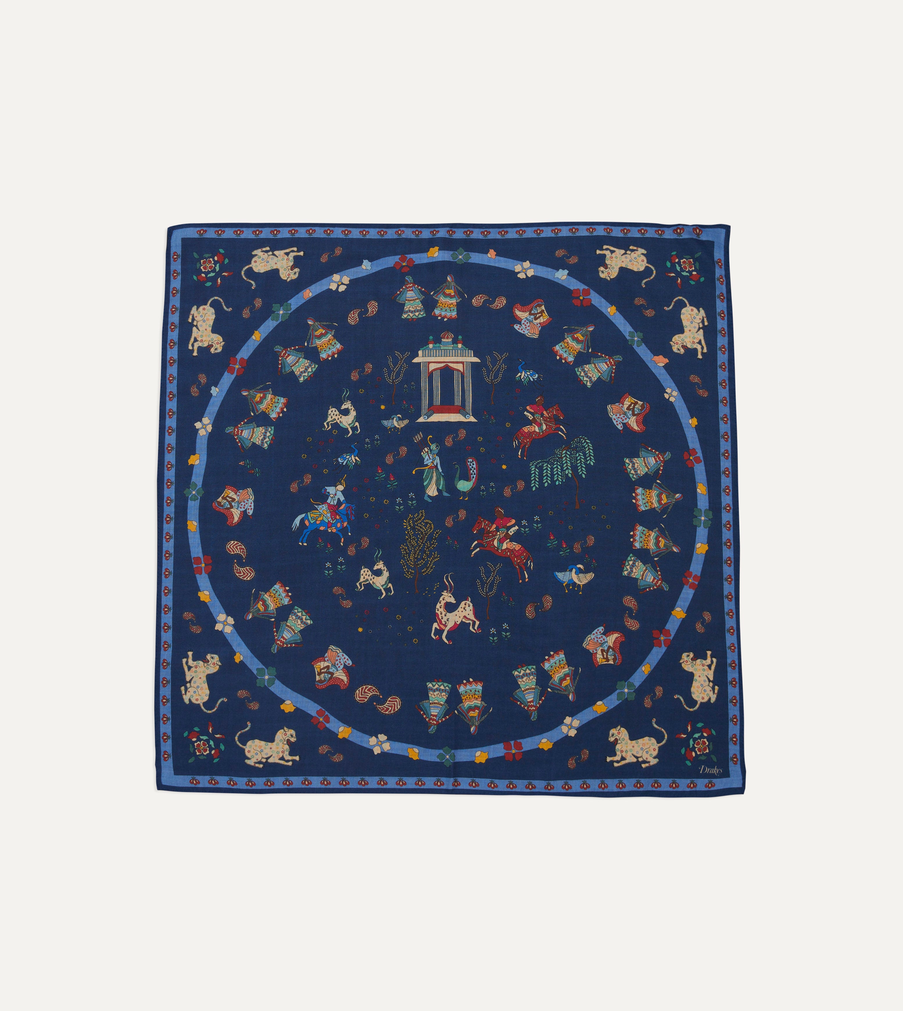 Navy Blue Mughal Leopards Print Wool Silk Bandana Scarf - Soft Luxury Wrap for Women & Men - Perfect for Fashion Accessories, Headwear, Neckwear, and Boho Chic Outfits