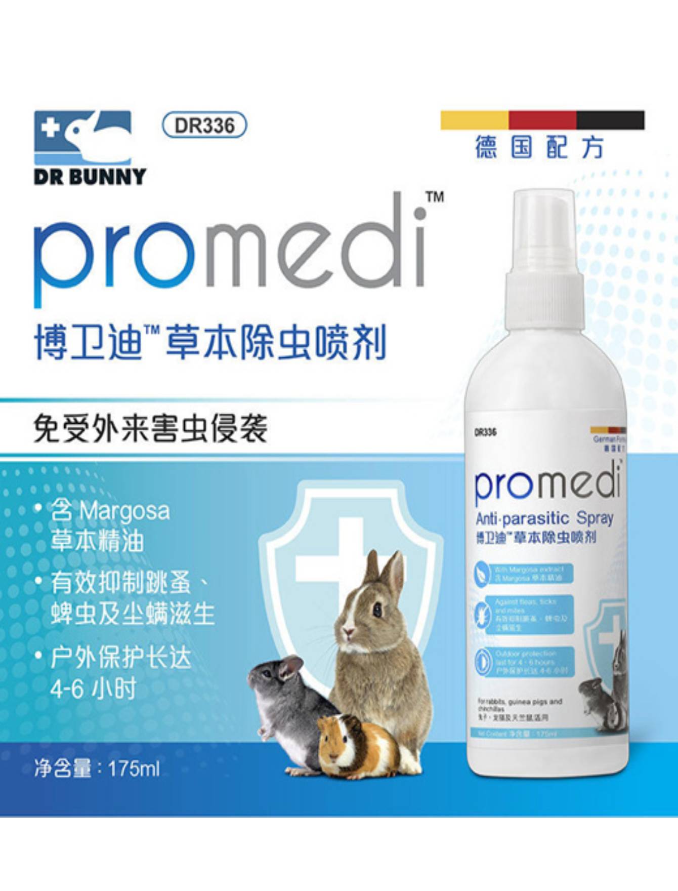 Dr. Bunny Anti Parasitic Spray for Small Pets - 175ml Flea & Tick Treatment for Dogs, Cats, Rabbits - Safe & Effective Home Pet Care Solution for Prevention & Relief