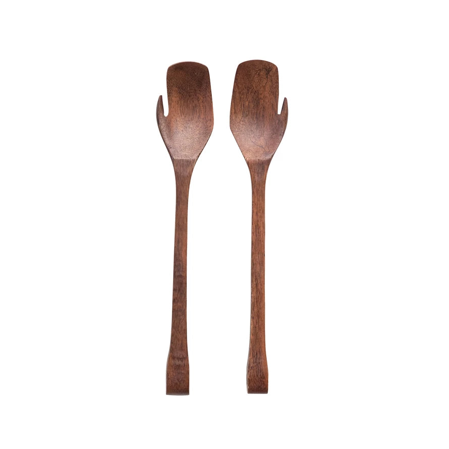 Premium Walnut Wood Salad Servers Set - Elegant Salad Tongs & Spoon for Serving, Tossing & Entertaining - Perfect for Dinner Parties, BBQs & Healthy Meals