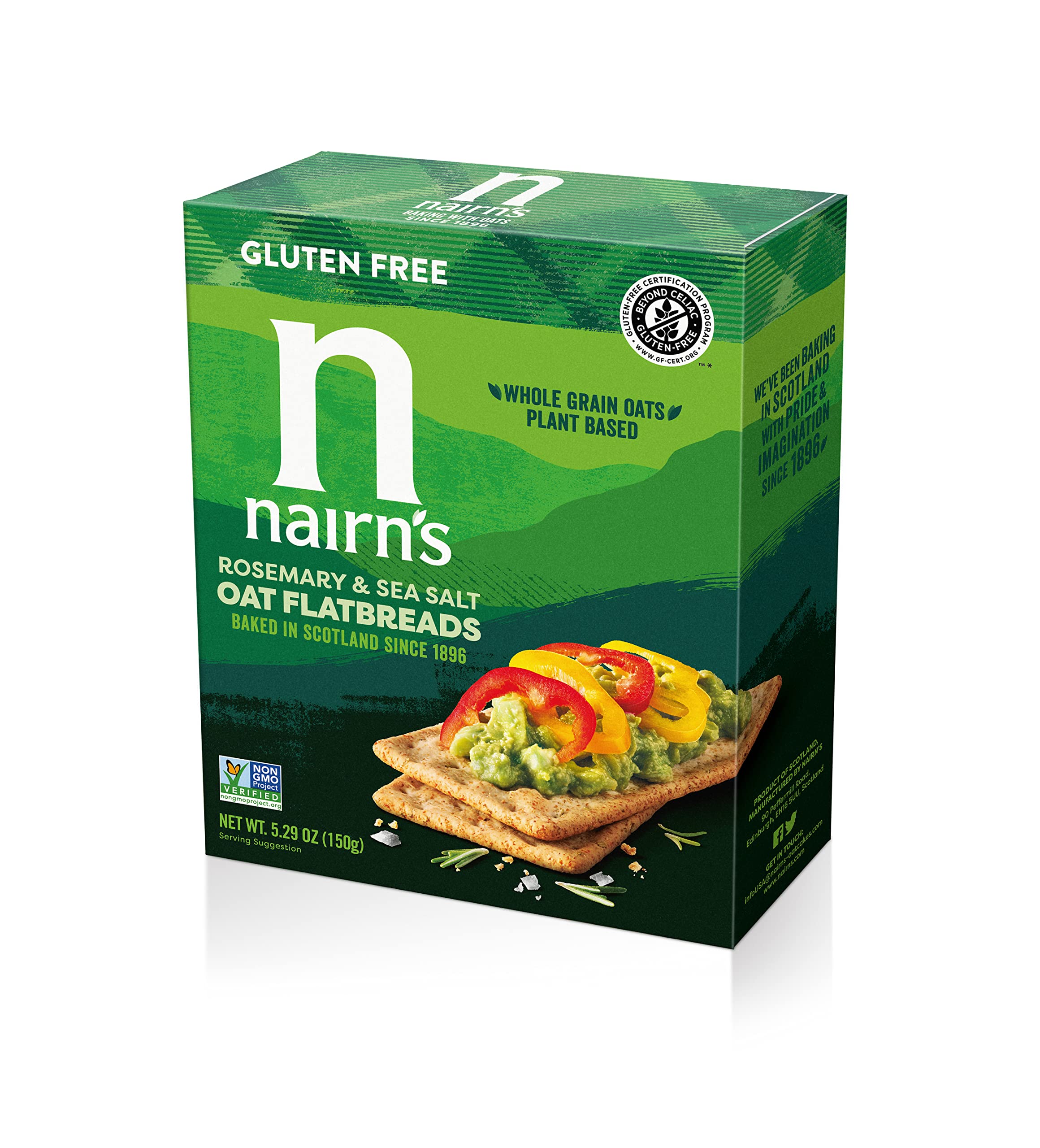 Nairn's Gluten Free Flatbread Crackers - Rosemary & Sea Salt, 5.29oz (Pack of 6) | Healthy Snack for Adults & Kids | Perfect for Parties, School Lunches & On-the-Go