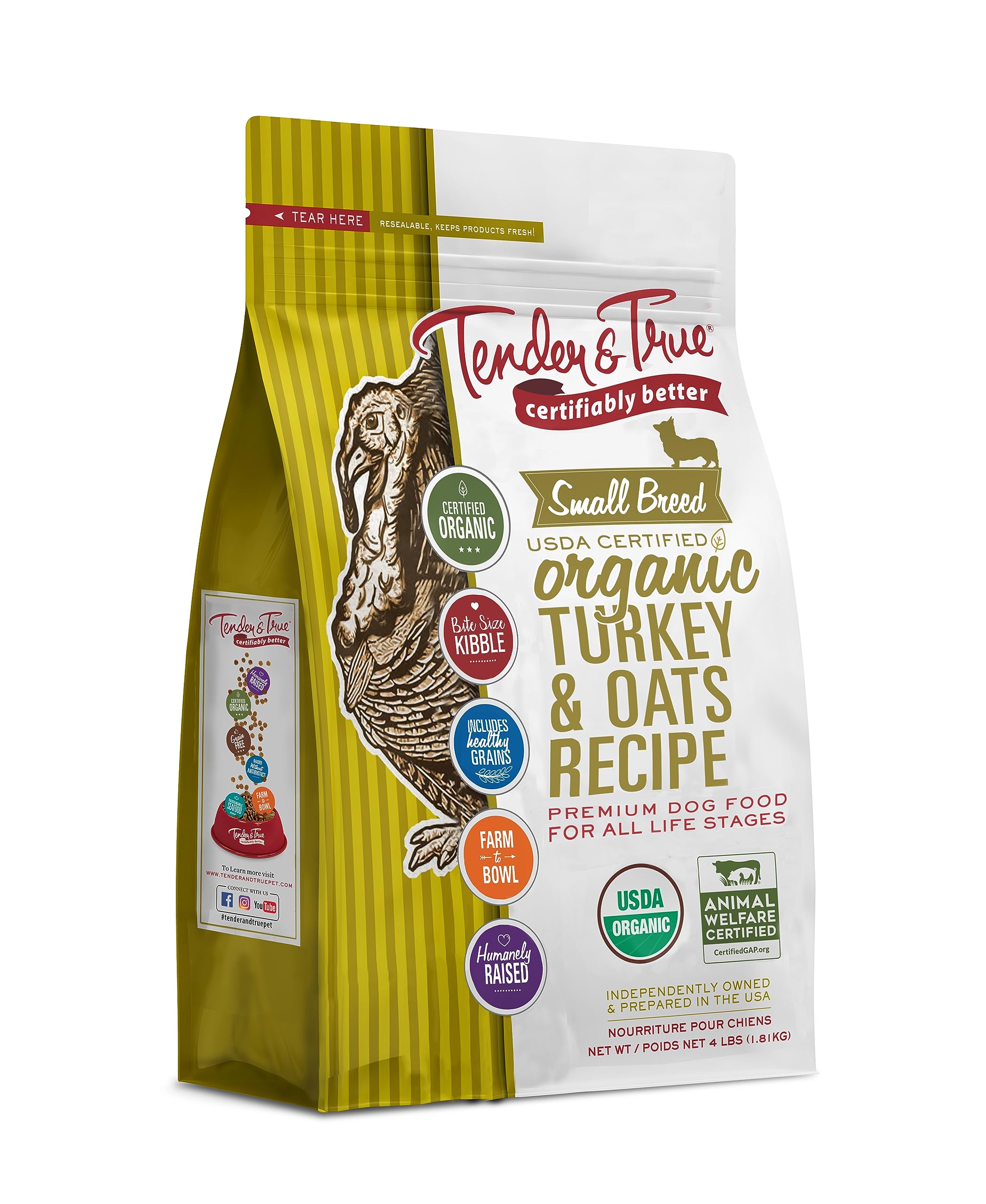 Organic Turkey & Oats Dog Food for Small Breeds - Grain-Free, Hypoallergenic Kibble for Puppies & Adult Dogs - Perfect for Sensitive Stomachs & Indoor Pets