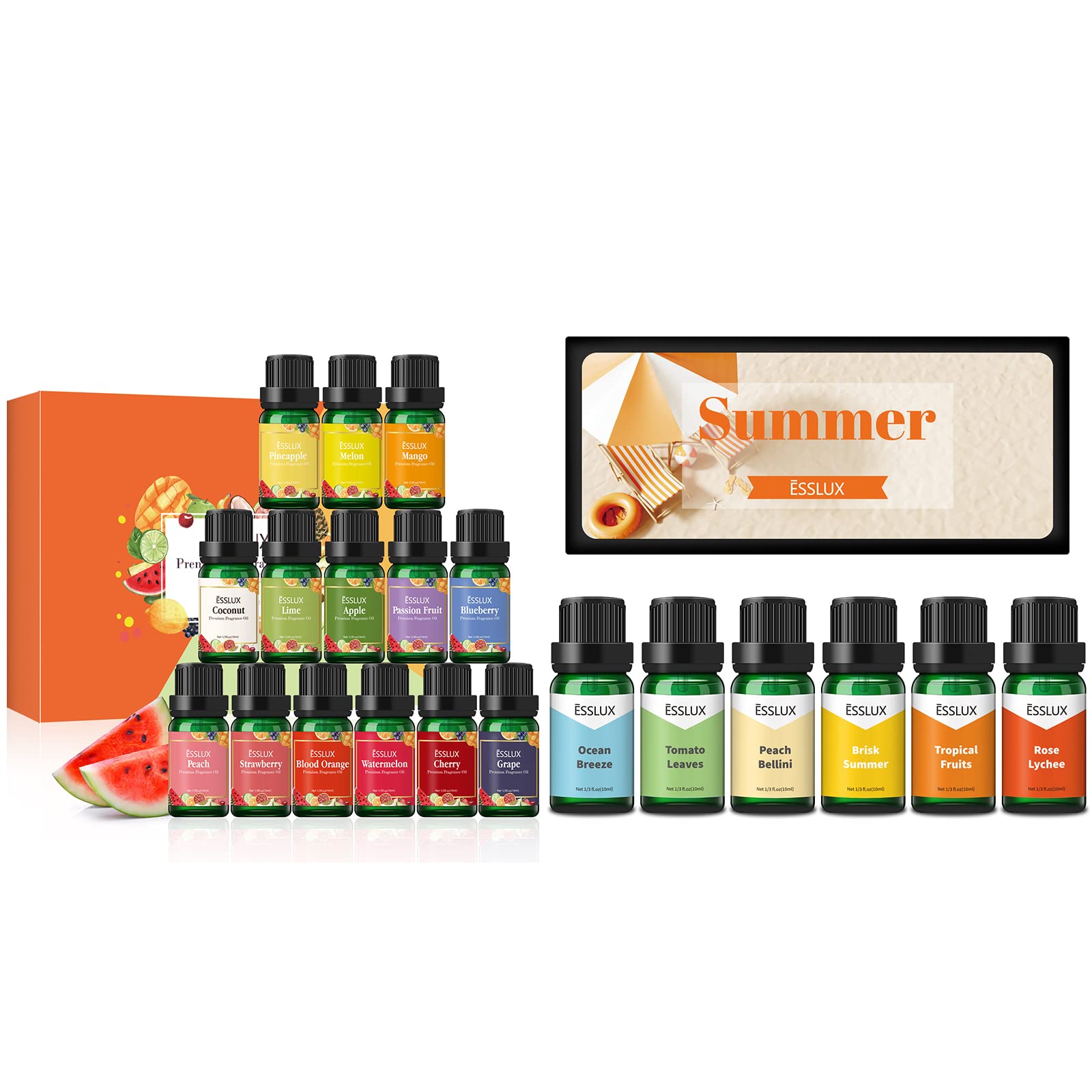 ESSLUX Fragrance Oils Set - Fruity & Summer Scented Oils for Diffusers, Soap Making, Candle Making | Perfect for Aromatherapy, Home Spa & DIY Crafts