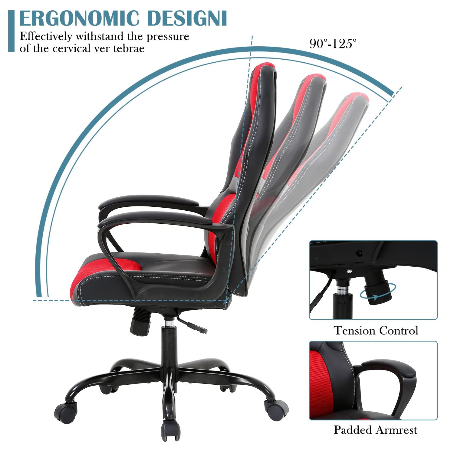 Premium Ergonomic Gaming Chair - High Back PU Leather Racing Style Office Chair with Adjustable Lumbar Support & Headrest - Swivel Rolling Computer Desk Chair for Home Office, Gaming Room & Streaming Setup