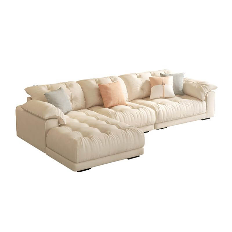 Tufted L-Shaped Sofa Chaise in Cream with Concealed Support & Pine Frame - Perfect for Living Rooms, Home Theaters and Small Spaces