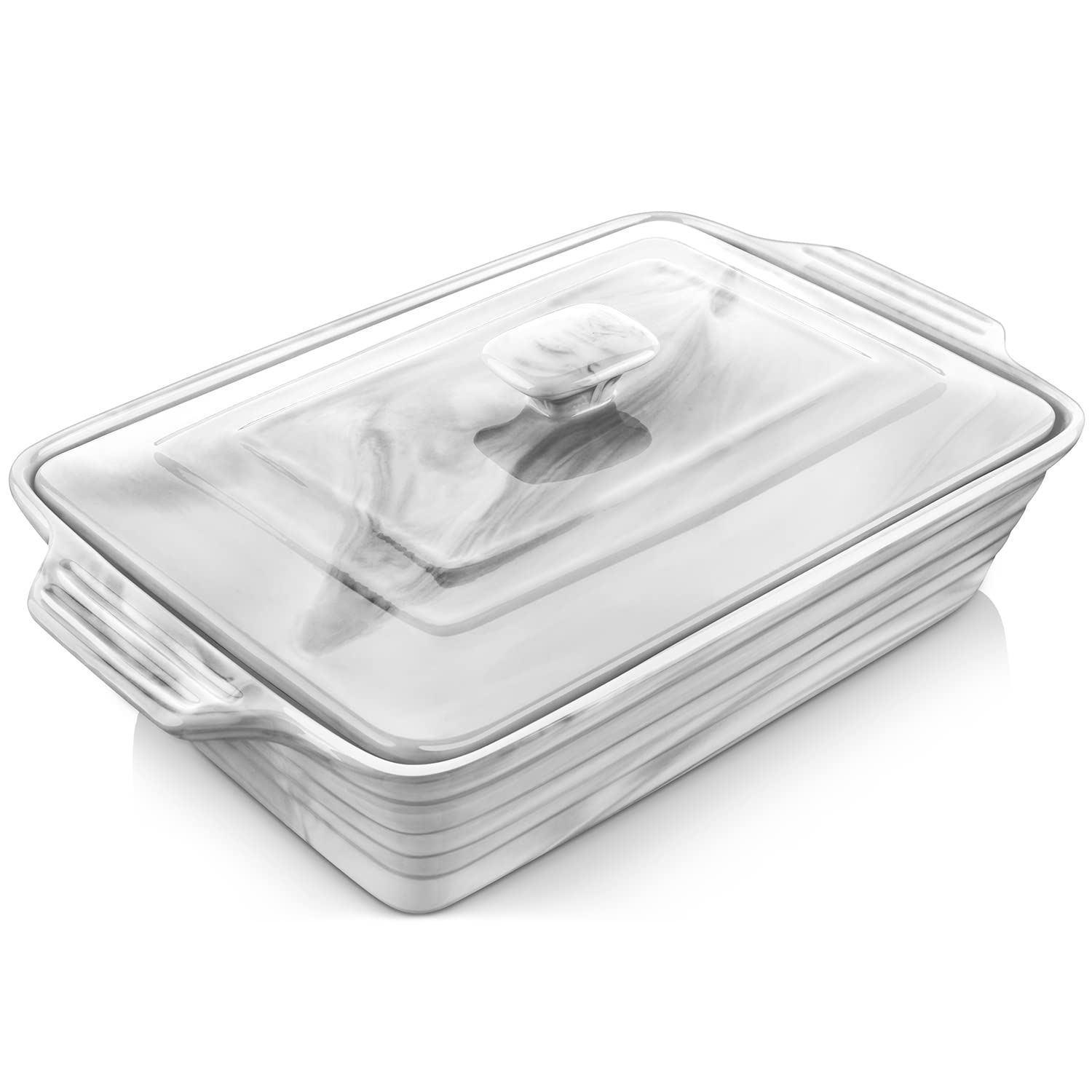 MALACASA 4.4 Quart Ceramic Casserole Dish with Lid - 13x9 Inch Large Baking Pan for Lasagna, Oven, Microwave & Dishwasher Safe - Perfect for Family Dinners, Holiday Cooking & Meal Prep (BAKE-GREY Series)