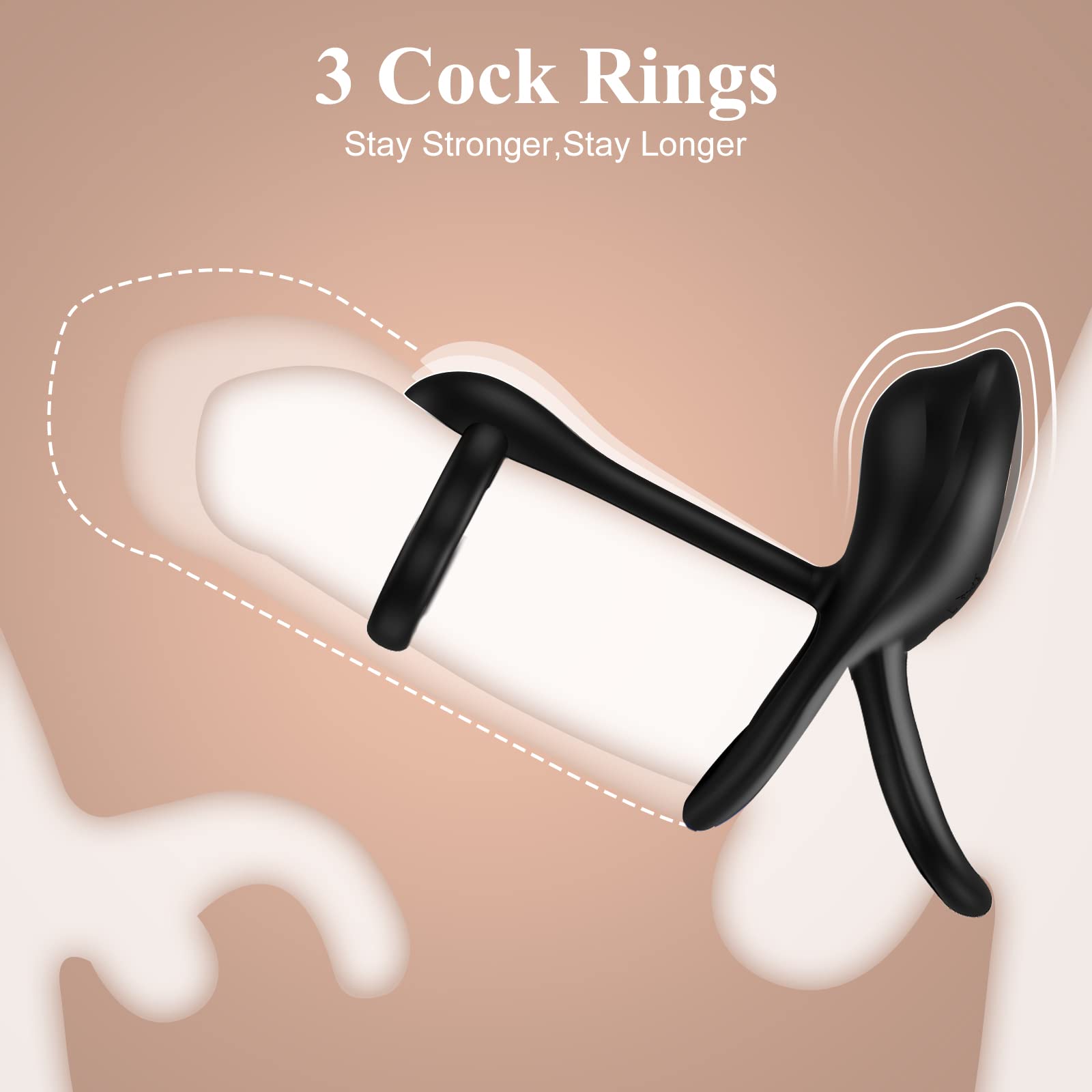 Premium 3-in-1 Vibrating Cock Ring - Waterproof Silicone Couples Sex Toy with 10 Vibration Modes for G-Spot & Clitoral Stimulation, Penis Ring for Longer Harder Erections - Perfect for Romantic Nights & Spicing Up Relationships