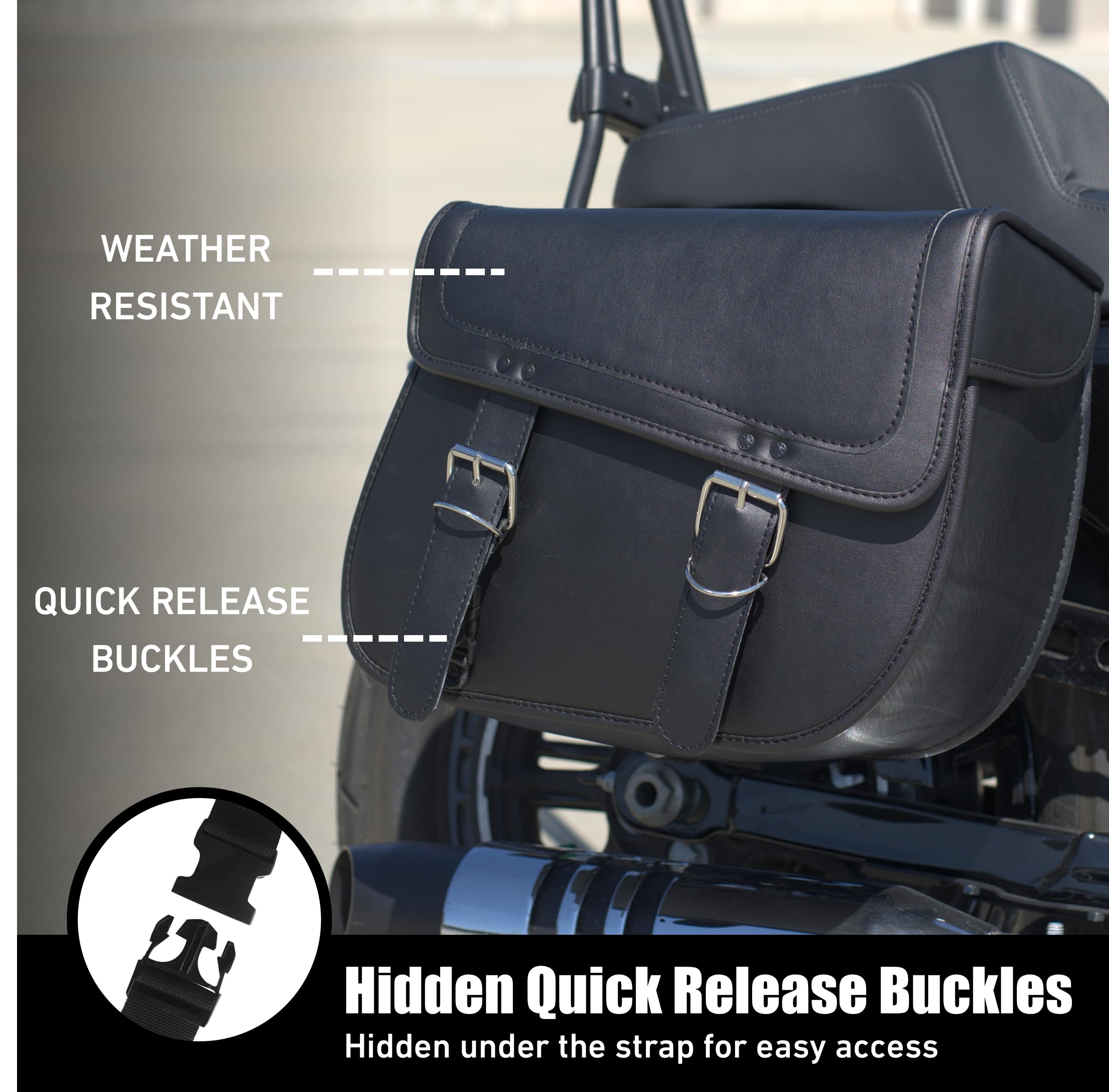 Premium Leather Motorcycle Saddlebags - Large Universal Fit Throw Over Bags for Cruiser & Touring Bikes (Black) | Waterproof Storage for Road Trips, Commuting & Adventure Riding