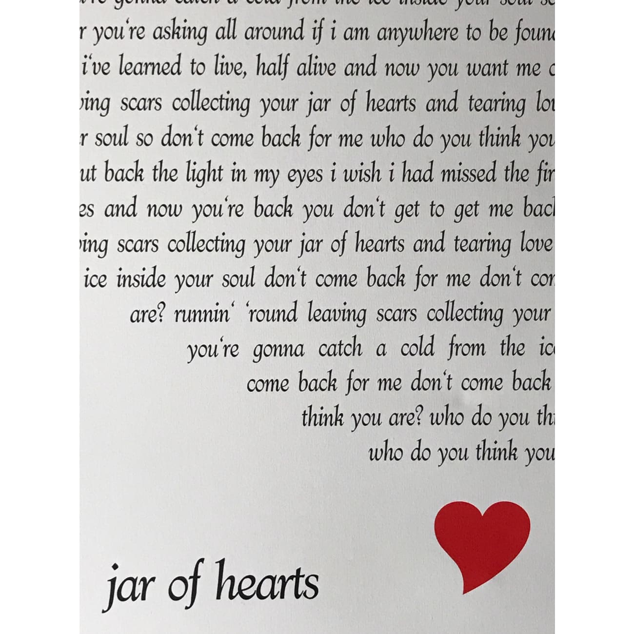 Christina Perri Jar Of Hearts Lyrics Poster - Official Promo Artwork Print for Home Decor, Music Lovers & Fans Gift Idea