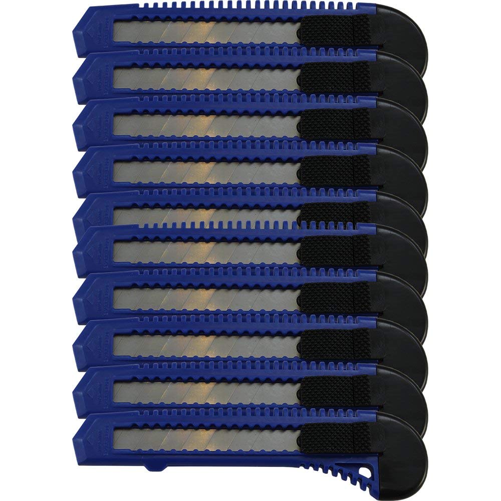 10-Pack Heavy Duty Blue Utility Knives with Snap-Off Blades - Sharp Box Cutters for Warehouse, Office & Home Use - Durable Retractable Safety Cutter for Packaging, Crafts & DIY Projects
