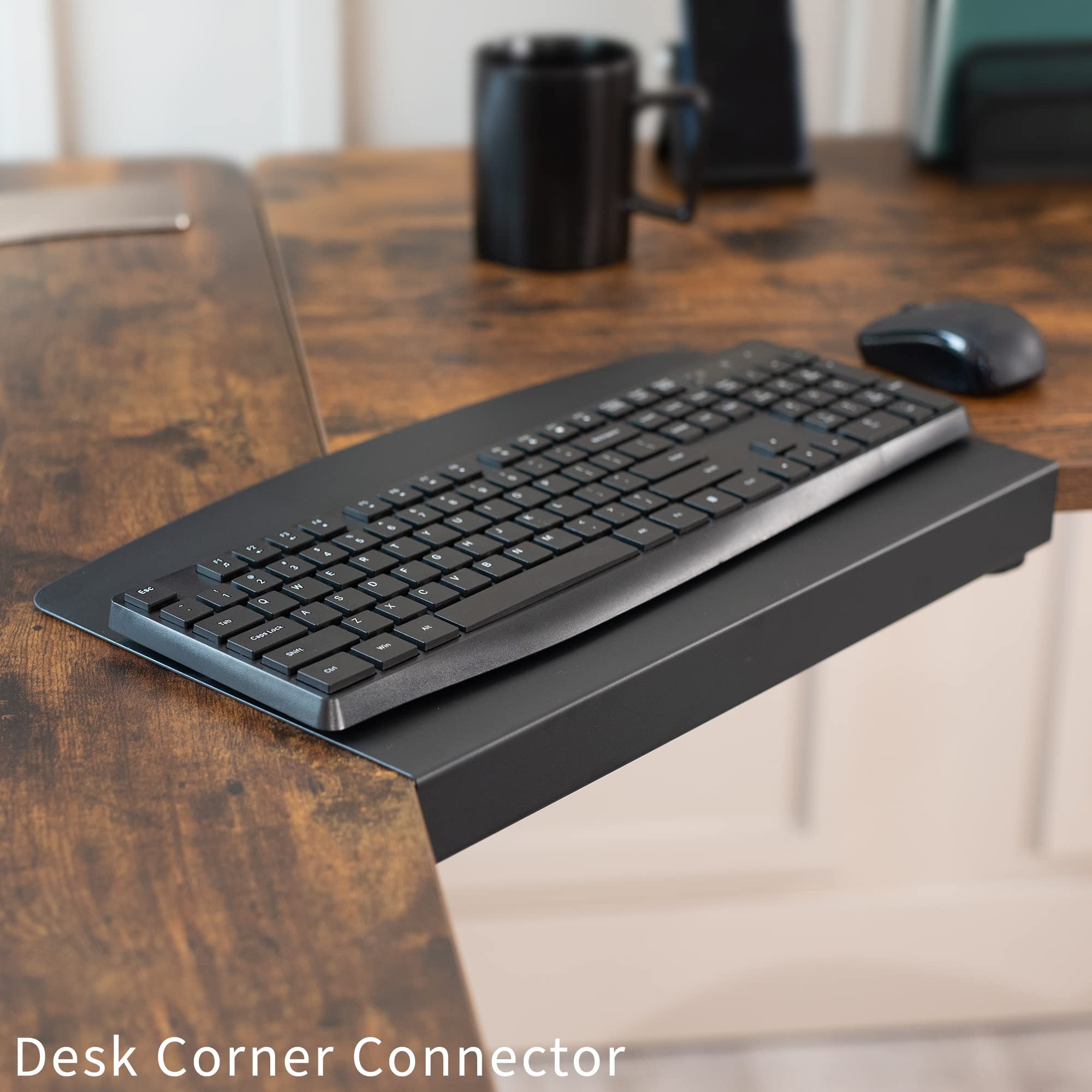 VIVO Clamp-on 17 inch Corner Desk Connector Sleeve Plate - Black L-Shaped Desk Platform Extender Attachment (DESK-AC07C) for Home Office, Gaming & Workspace Setup