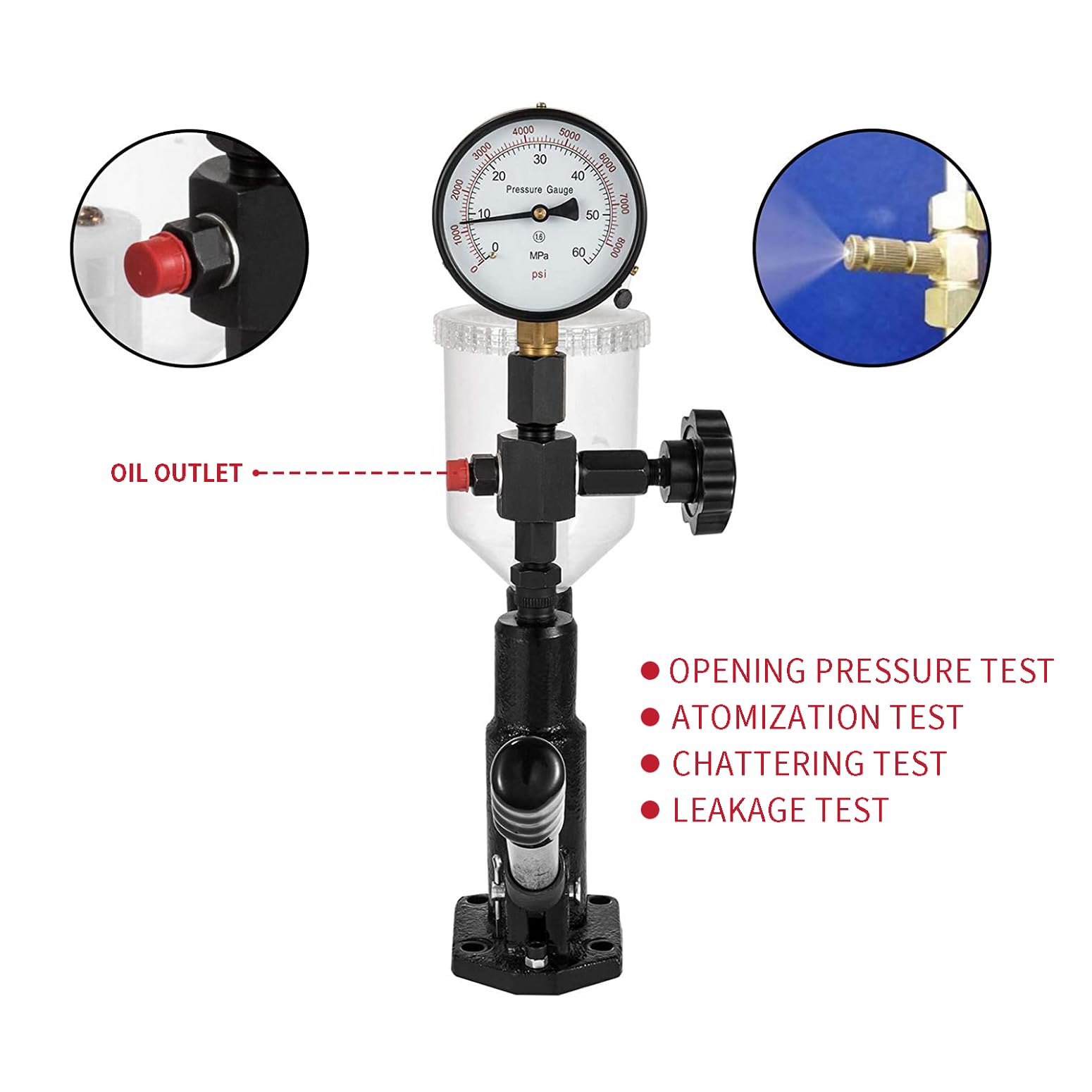400Bar 6000PSI Diesel Fuel Injector Tester Kit - Dual Scale Gauge for Adjusting & Testing Injector Nozzle Pop Pressure - Perfect for Diesel Engine Repair Shops & Automotive Maintenance