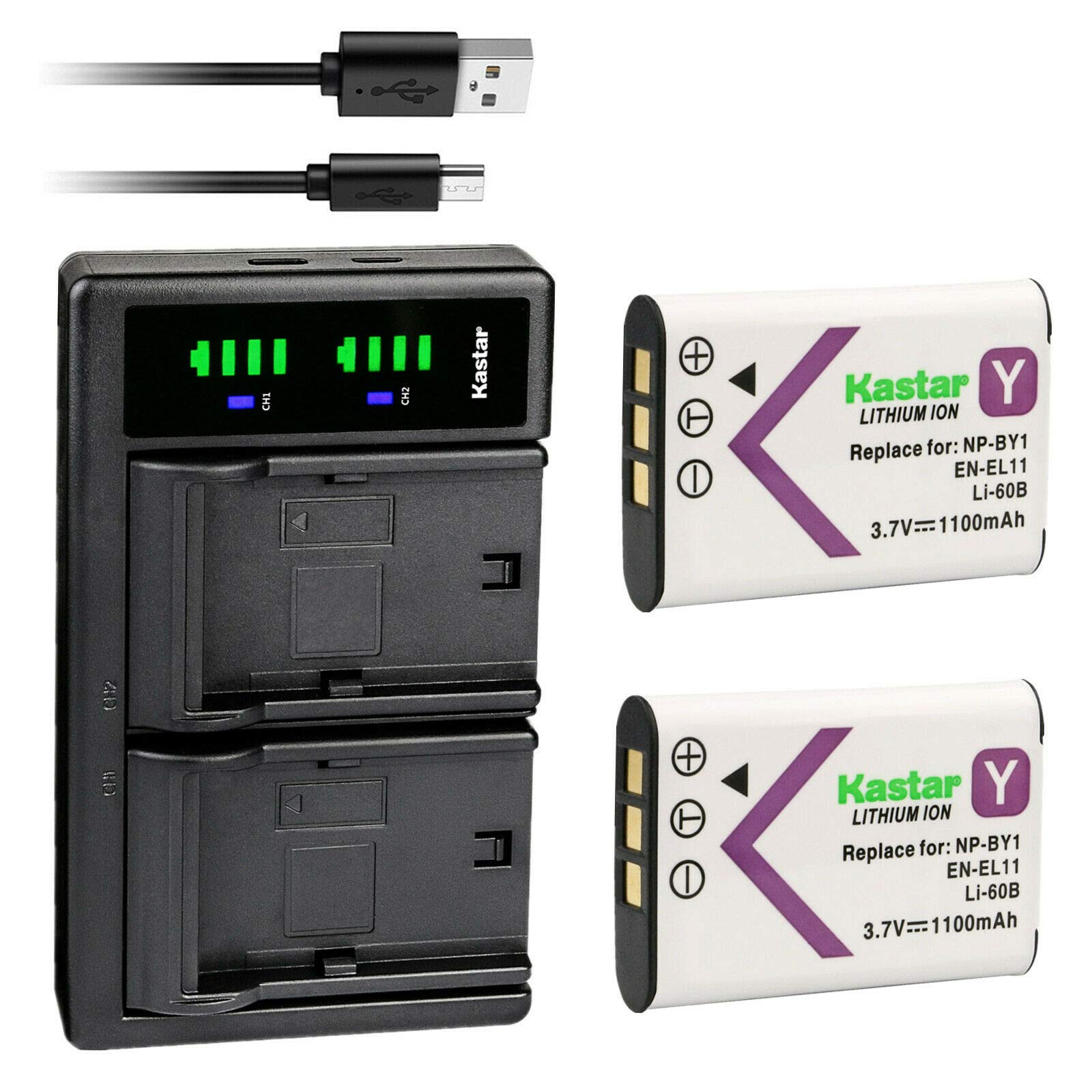 Kastar 2-Pack NP-BY1 Replacement Battery & LTD2 USB Charger for Sony Mini HDR-AZ1/AZ1vb/AZ1vr Cameras - Perfect for Travel Vlogging, Outdoor Adventures, and Home Video Recording