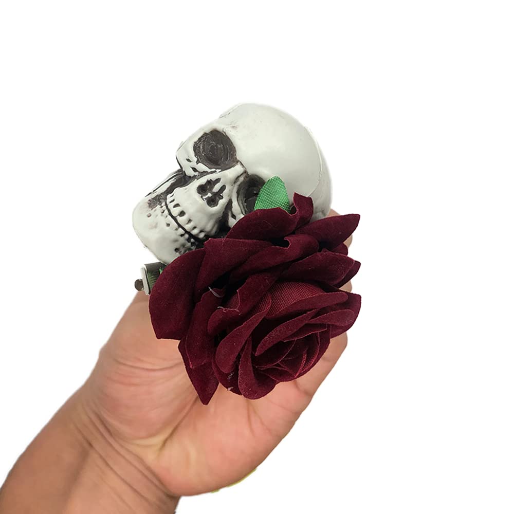 **Halloween Skull Hair Clips - Handmade Ghost & Skeleton Rose Hairpins for Women & Girls - Gothic Side Clips for Costume Parties & Cosplay**
