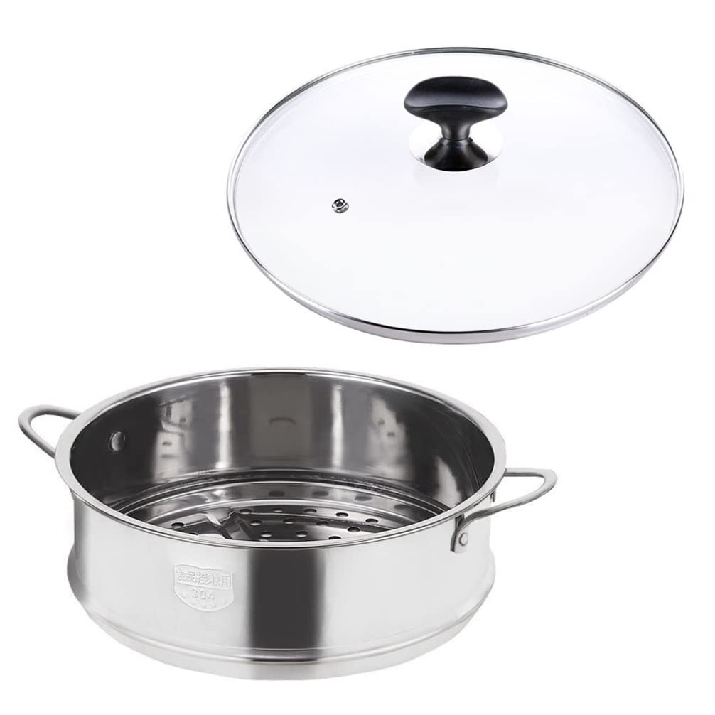 **Stainless Steel Stackable Dumpling Steamer Pot - Double Ear Steamer Basket for Soup, Vegetables & Glass Lid - Perfect for Asian Cooking, Dim Sum & Healthy Meals**