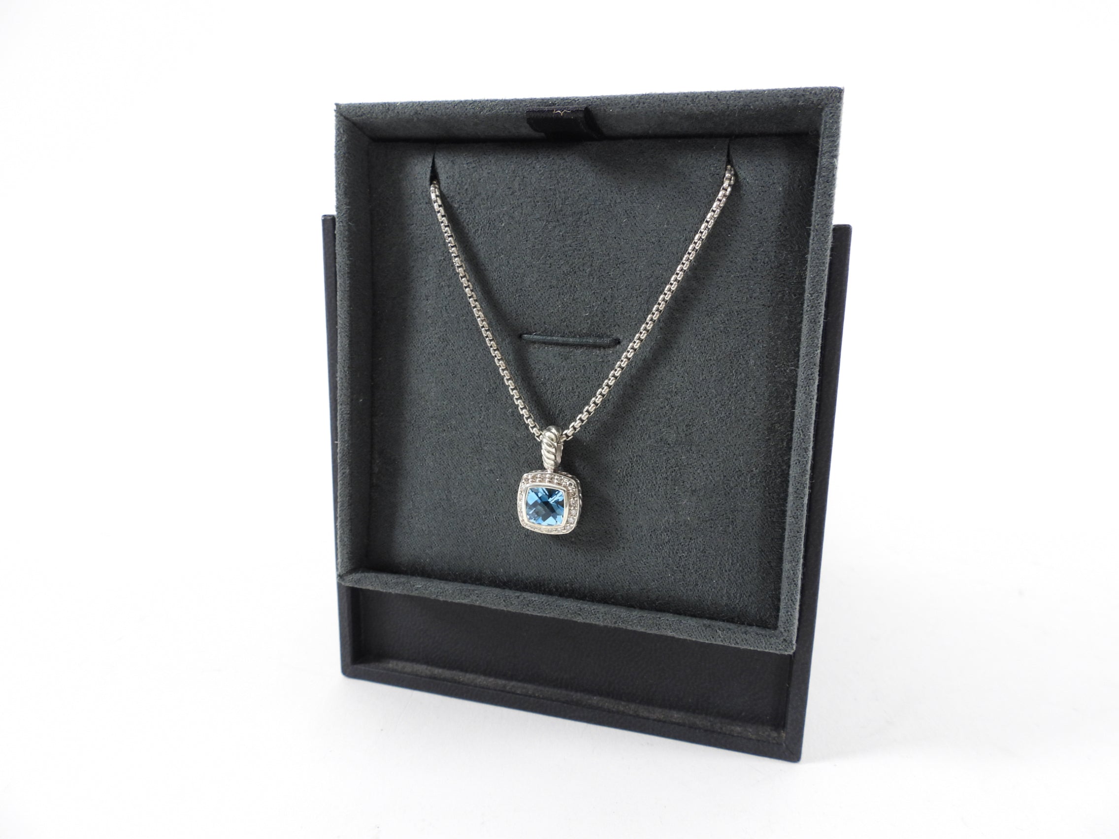 David Yurman Petit Albion Sterling Silver Necklace with Diamond & Blue Topaz | Elegant Jewelry Gift for Women, Perfect for Weddings & Special Occasions